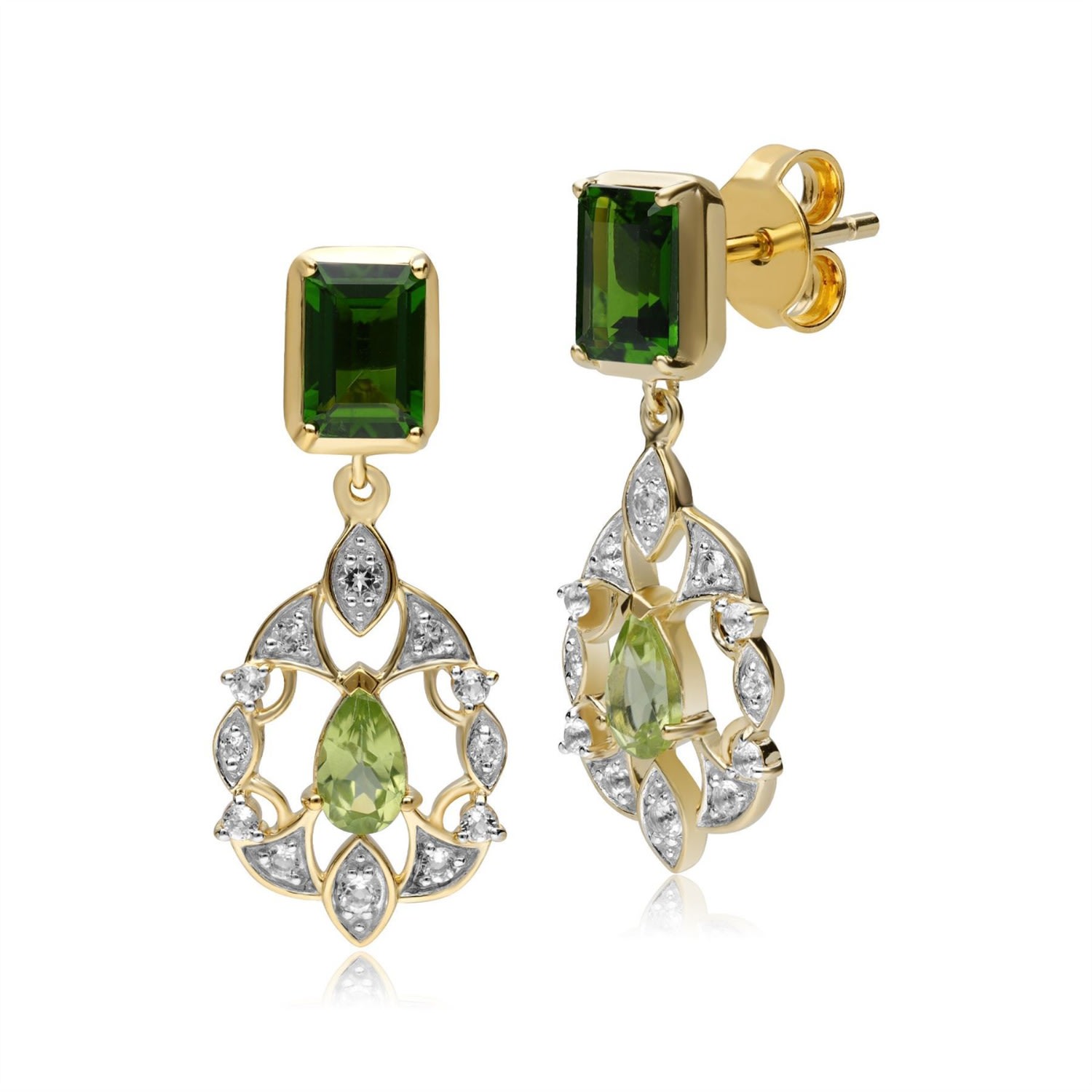 Women’s Green Ecfew Gold Plated Sterling Silver Chrome Diopside & Peridot Floral Drop Earrings Gemondo