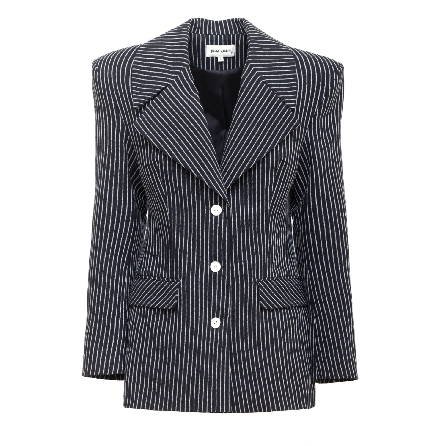Julia Allert Women's White / Black Pinstripe Power Statement Fit Blazer Black In White/black