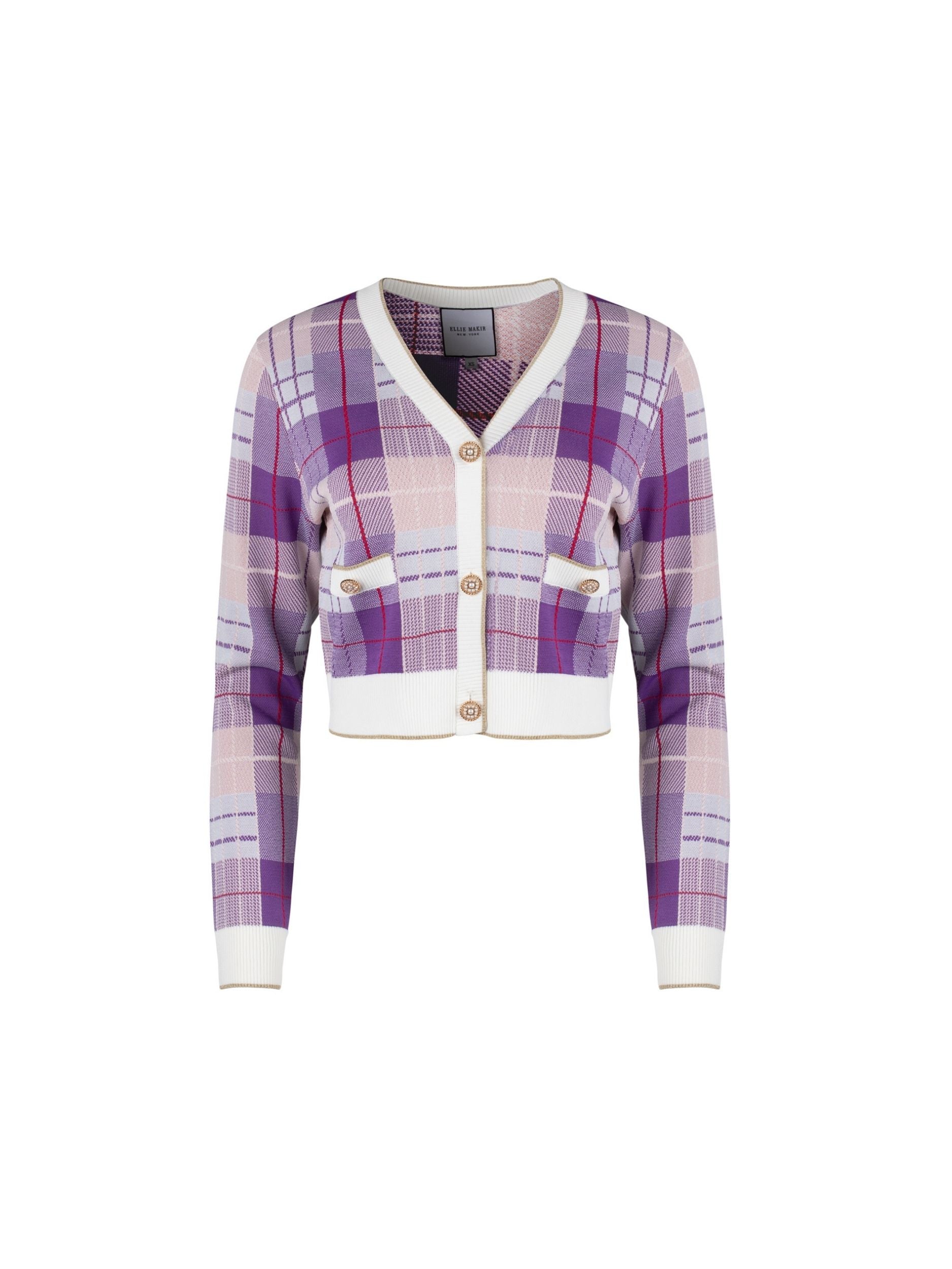 Ellie Makir Women's Lavendar Plaid Cardigan In Pink/purple/white/yellow