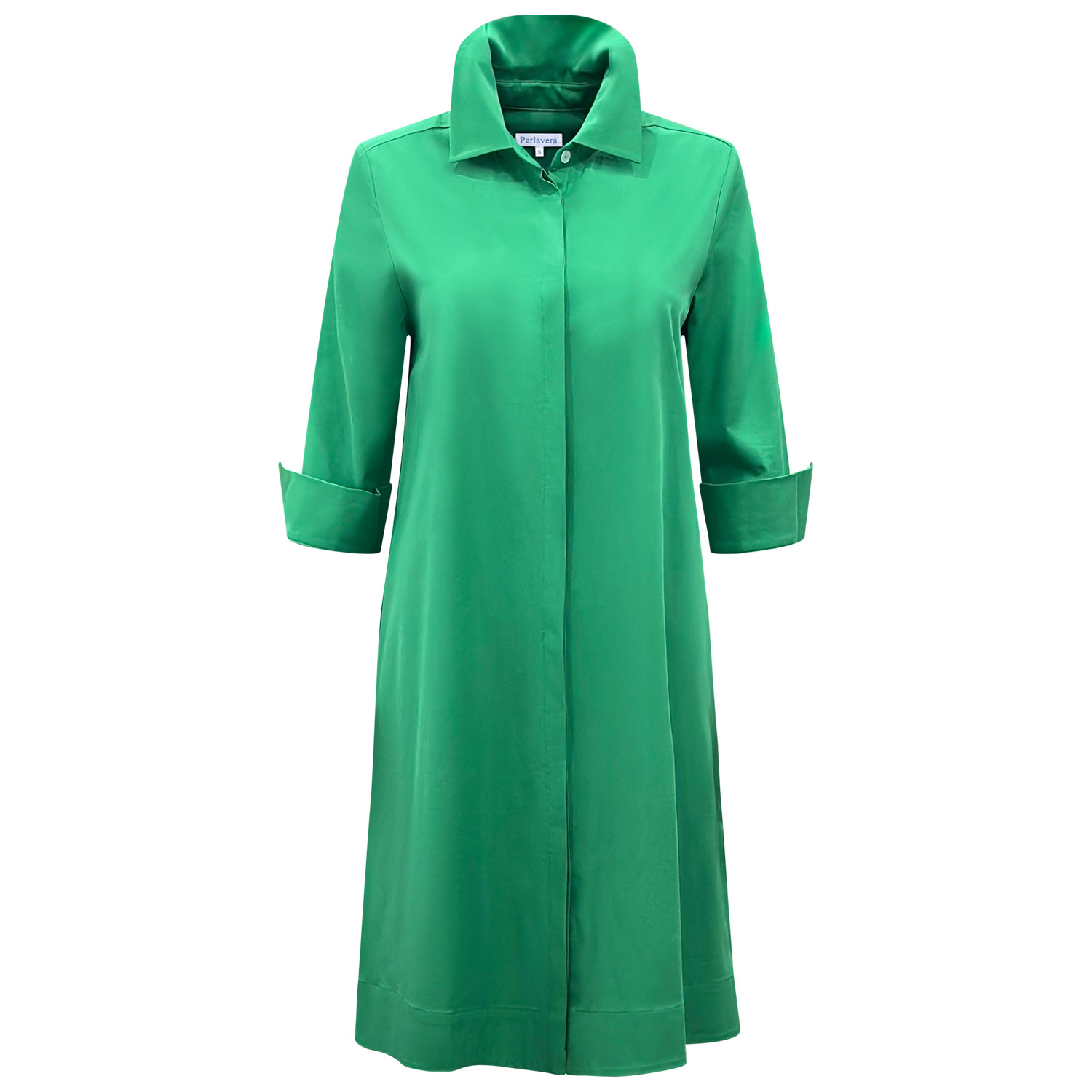 Perlavera Women's Green Maya Kelly Three Quarter Sleeve Missy Fit Midi Dress
