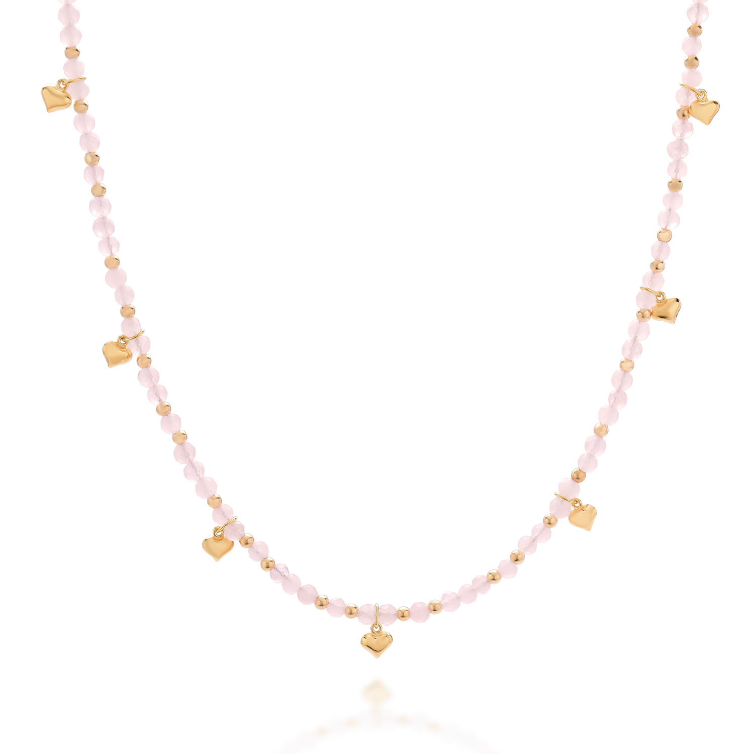 Nellou Jewellery Women's Gold / Pink Rose Hearts Necklace Gold Plated Sterling Silver In Multi