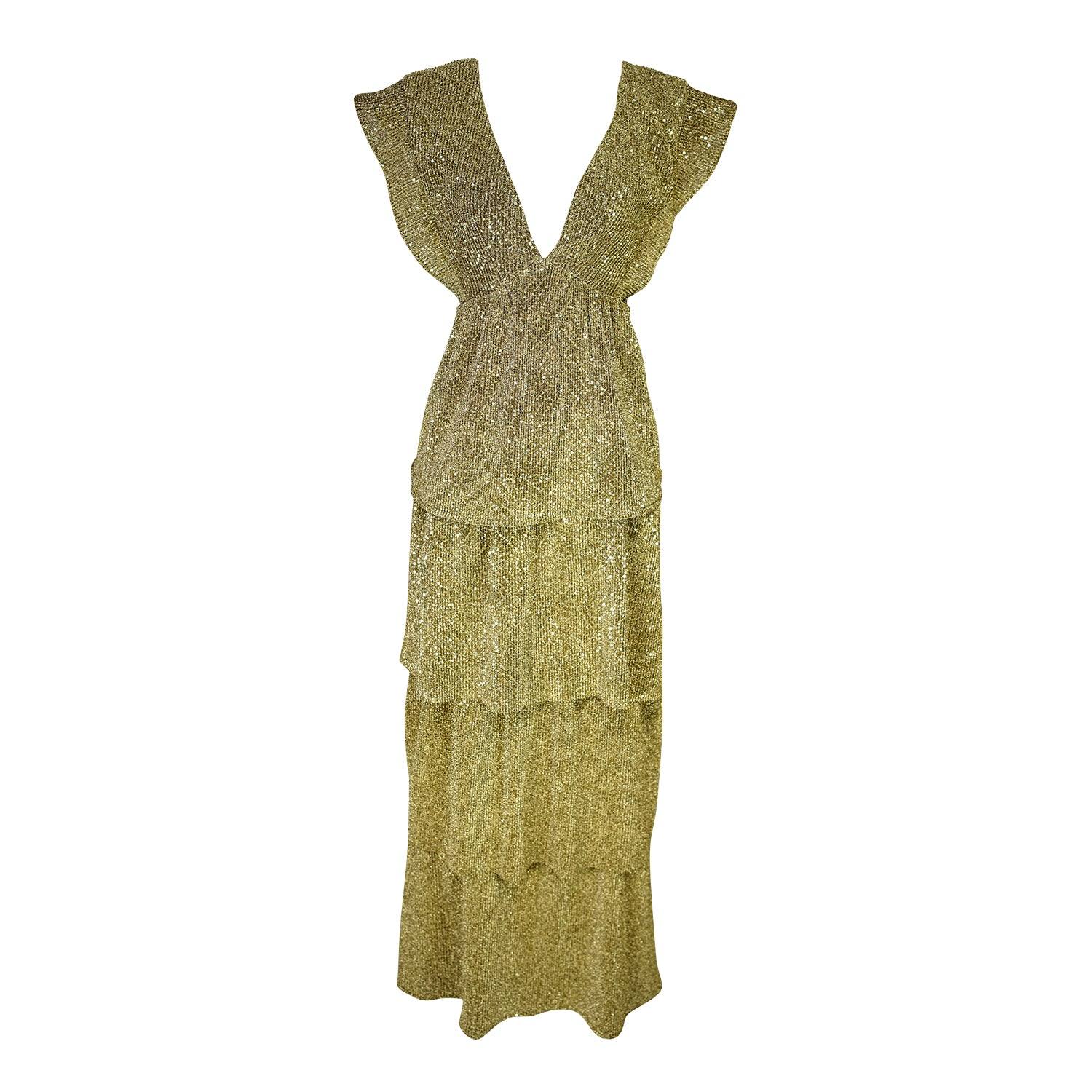 Jennafer Grace Women's Gold Sequin Valhalla Tiered Dress In Gold