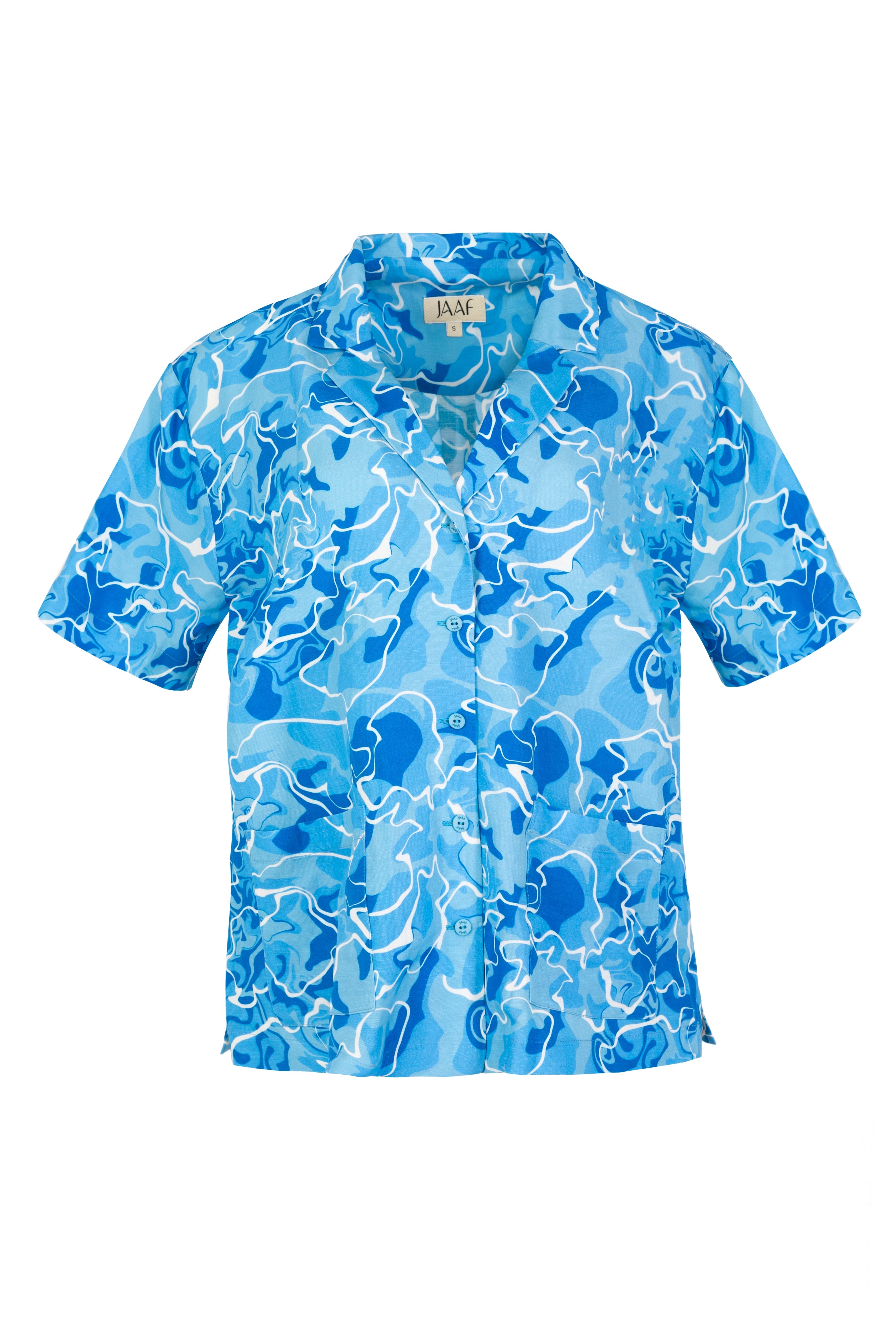 Shop Jaaf Women's Blue Short Sleeve Oversized Shirt In Pool Water Print