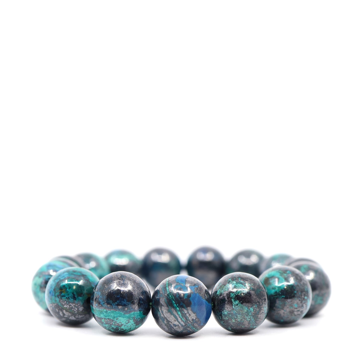 Shar Oke Men's Blue / Black / Green Chrysocolla, Cuprite & Shattuckite Beaded Bracelet