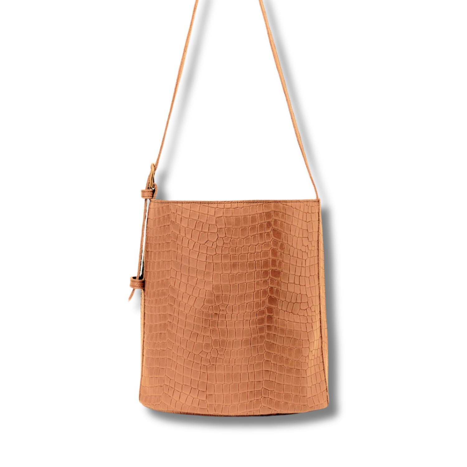 Juan-jo Women's Neutrals Tan Croc Leather Bucket Bag- Light Brown