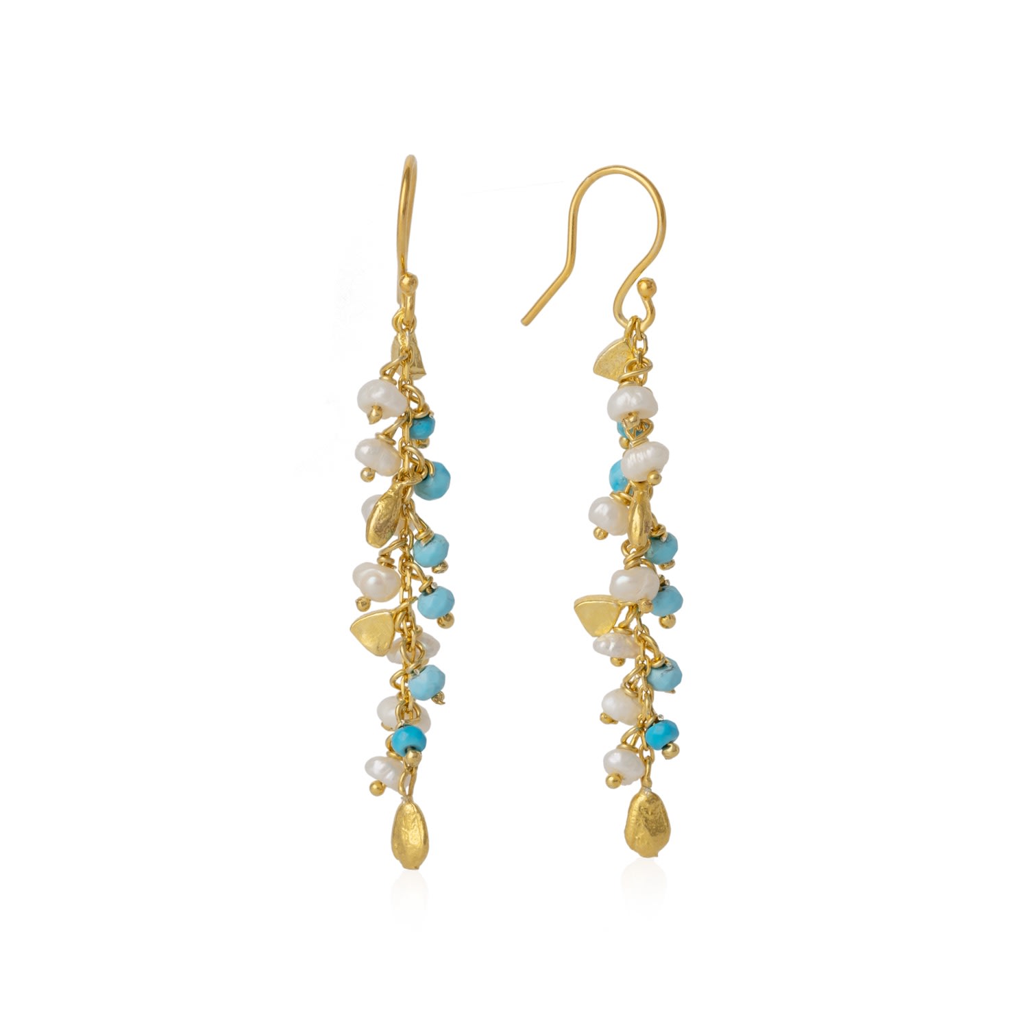 Women’s Blue / Gold Multiple Baroque Pearl Drop Sterling Silver Earring Natural Turquoise Spero London