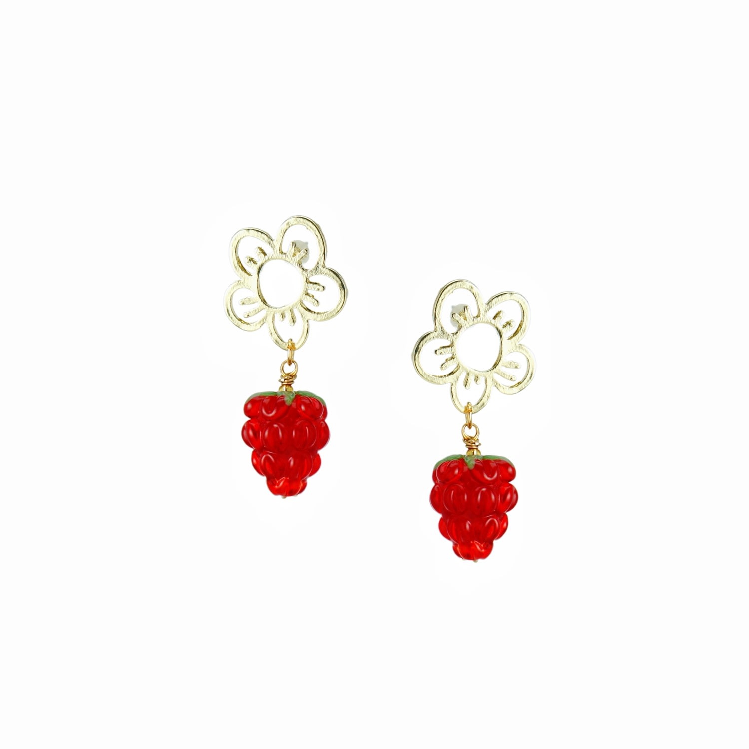 Women’s Red Very Berry Lampwork Glass Raspberry Drop Earrings With Flower Studs I’mmany London