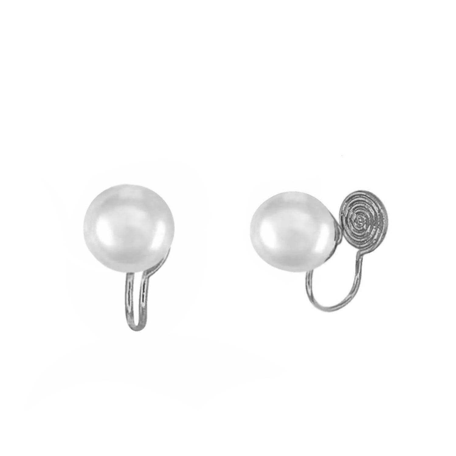 Women's White / Silver Lunar Pearls Clips Earrings | Ninemoo