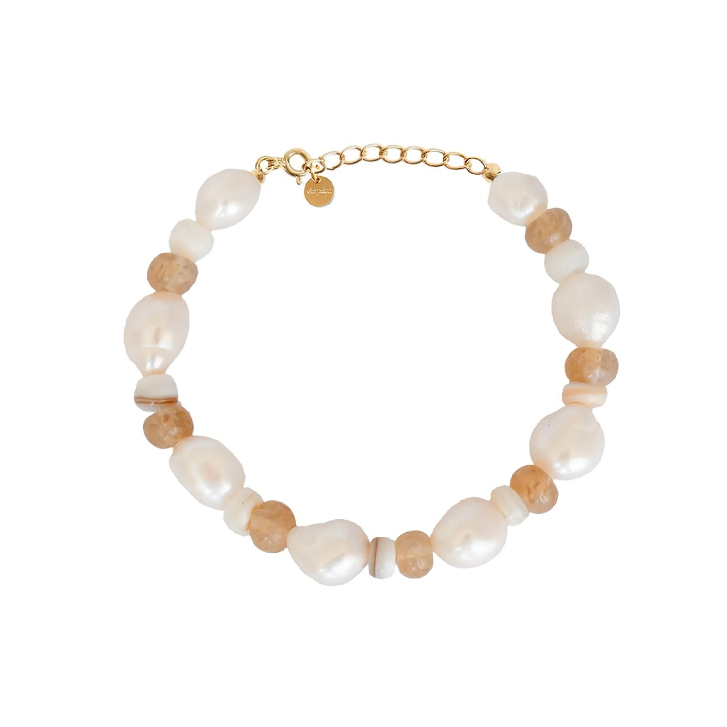 Ella Palm Women's Gold / White Capri Citrine & Pearl Gemstone Beaded Gold Bracelet