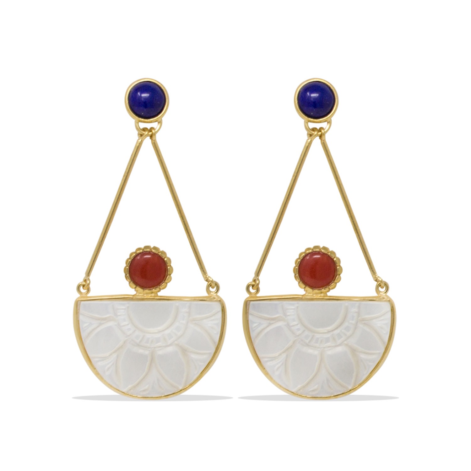 Vintouch Italy Women's Gold Opera Carnelian, Lapis & Mother Of Pearl Earrings In Gold