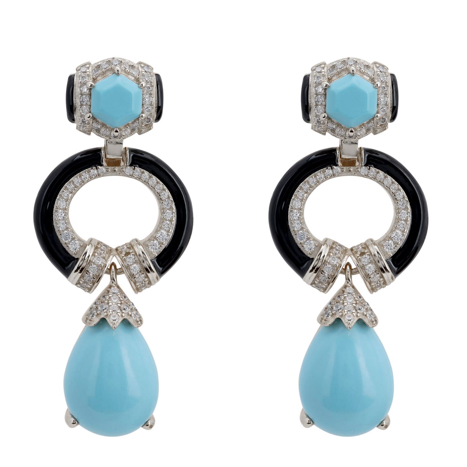 Latelita Women's Black / Blue / White Clara Bow Turquoise & Enamel Drop Earrings Silver In Multi