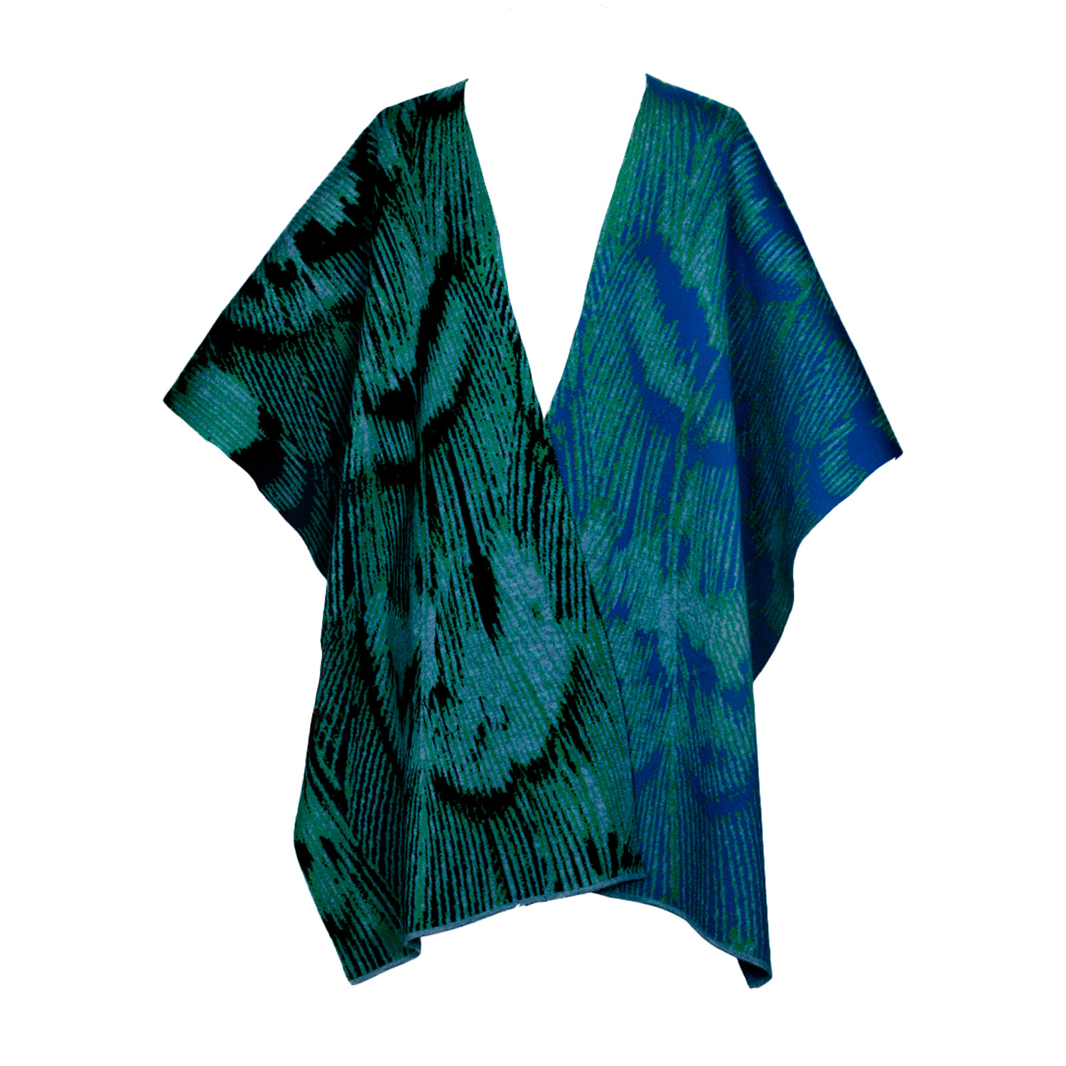 Women’s Green / Blue Pavo Silva Merino Wool Colour Block Knit Poncho One Size Essien & Emre