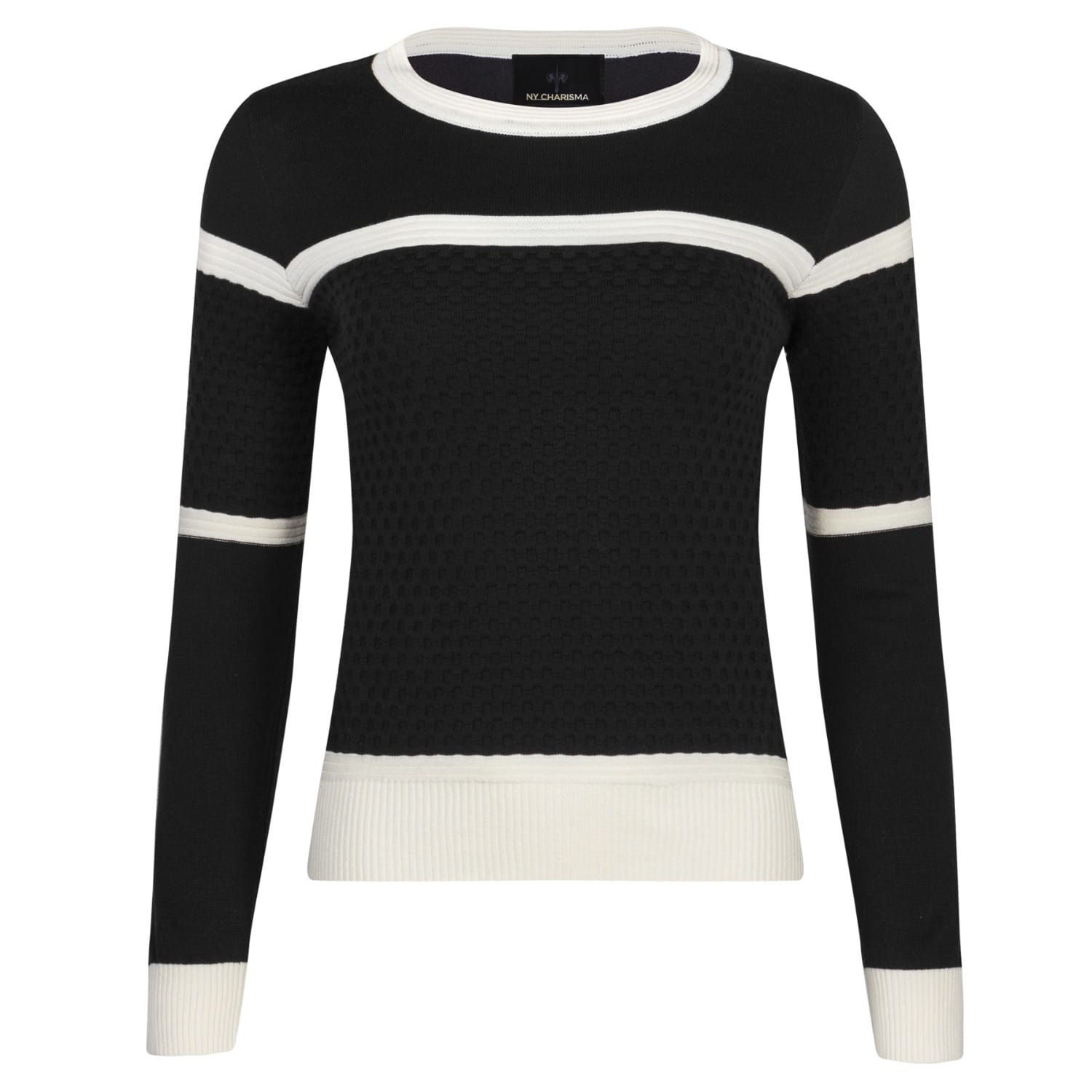 Black & White Two Tone Knit Sweater With Textured Checker Pattern (M ...