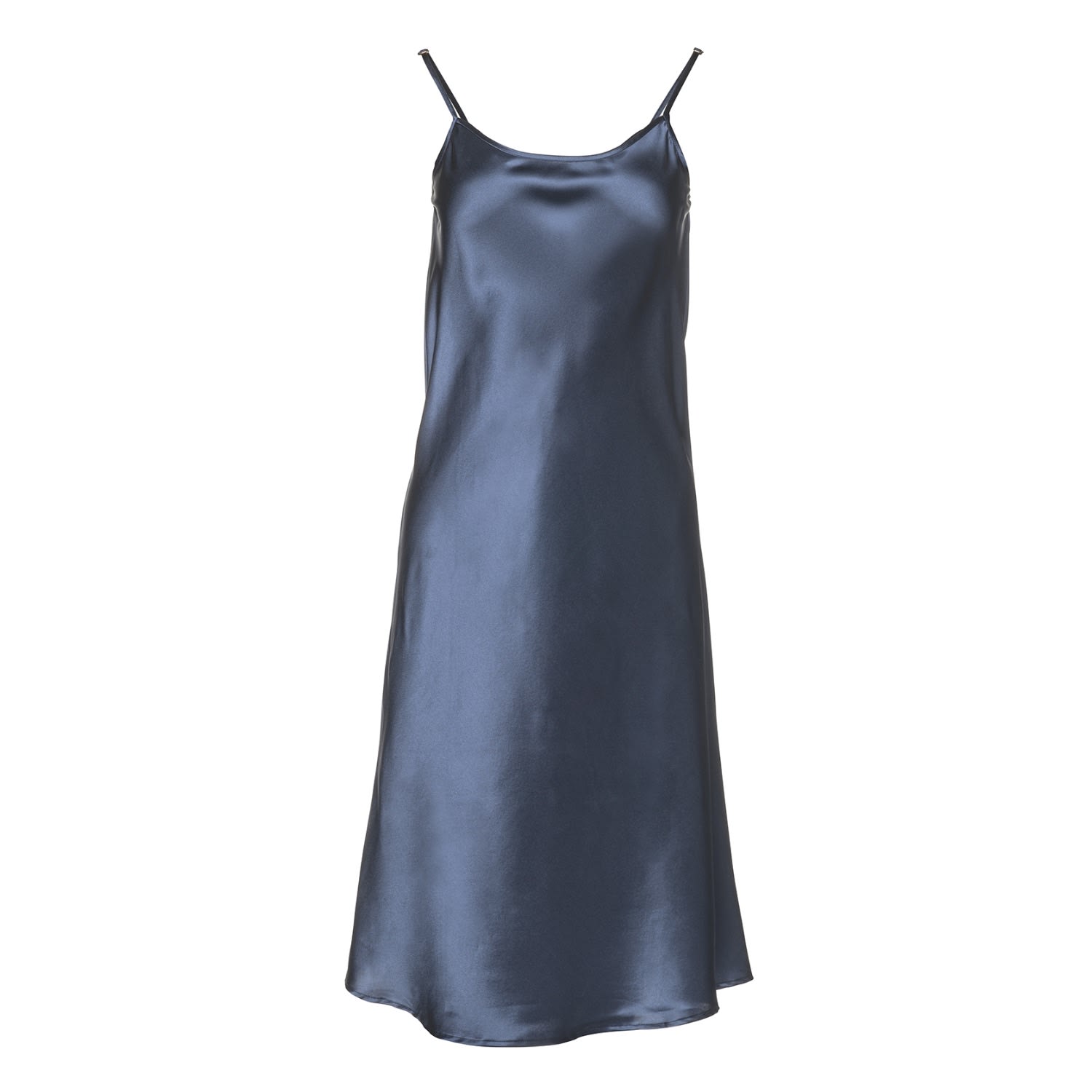 Marche' Du Luxe Women's Pure Mulberry Silk Slip Bias Cut Dress Adjustable Straps Navy Blue In Blue