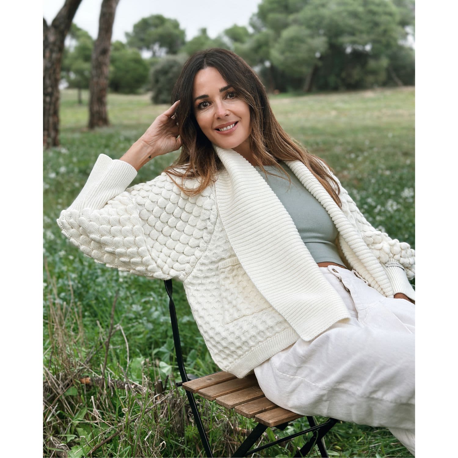 Alpaca And Merino Wool Oversized Chunky Knit Short Cardigan Galatea In Ecru  by The Extreme Collection