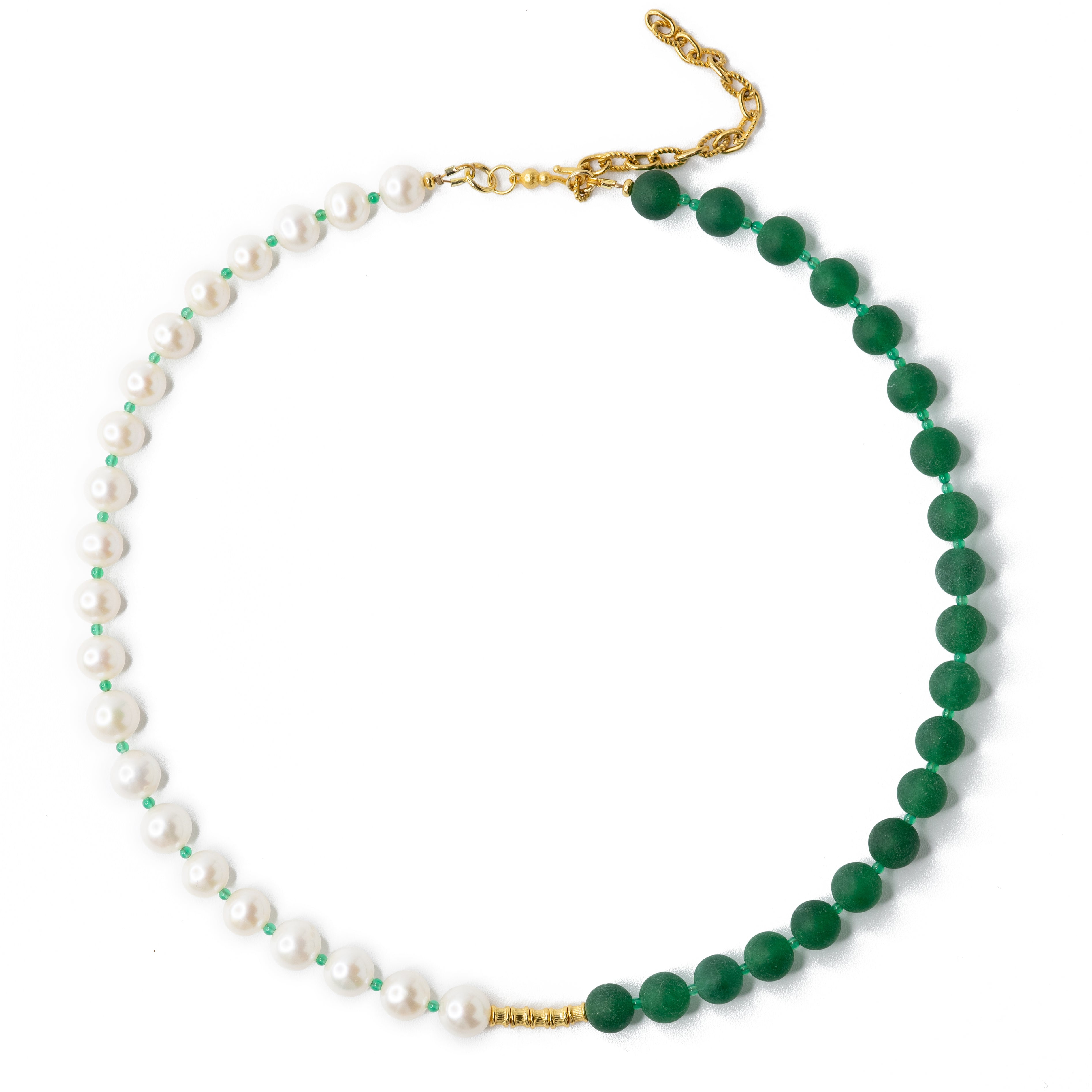 Bombyx House Women's Gold / Green / White Pearl Green Chalcedony Necklace In White