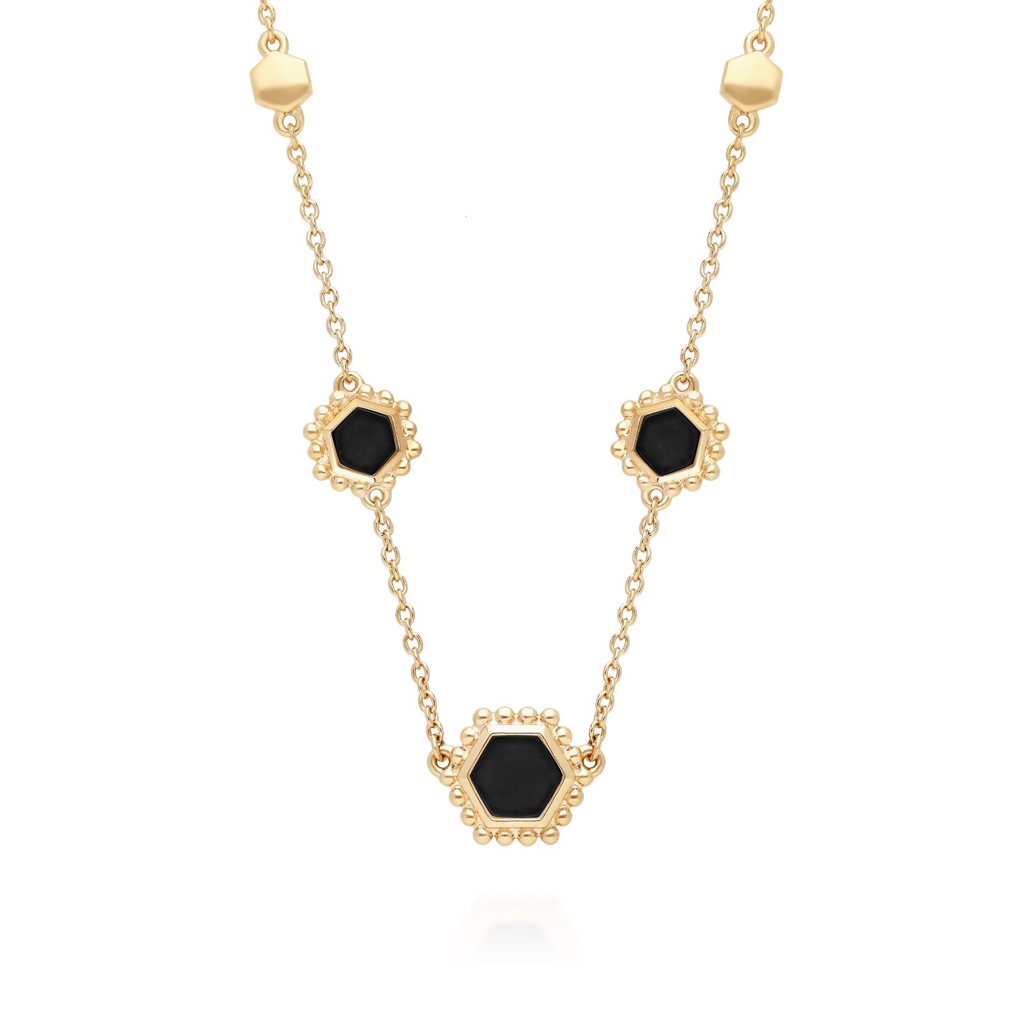 Women’s Black Onyx Flat Slice Hex Chain Necklace In Gold Sterling Silver Gemondo