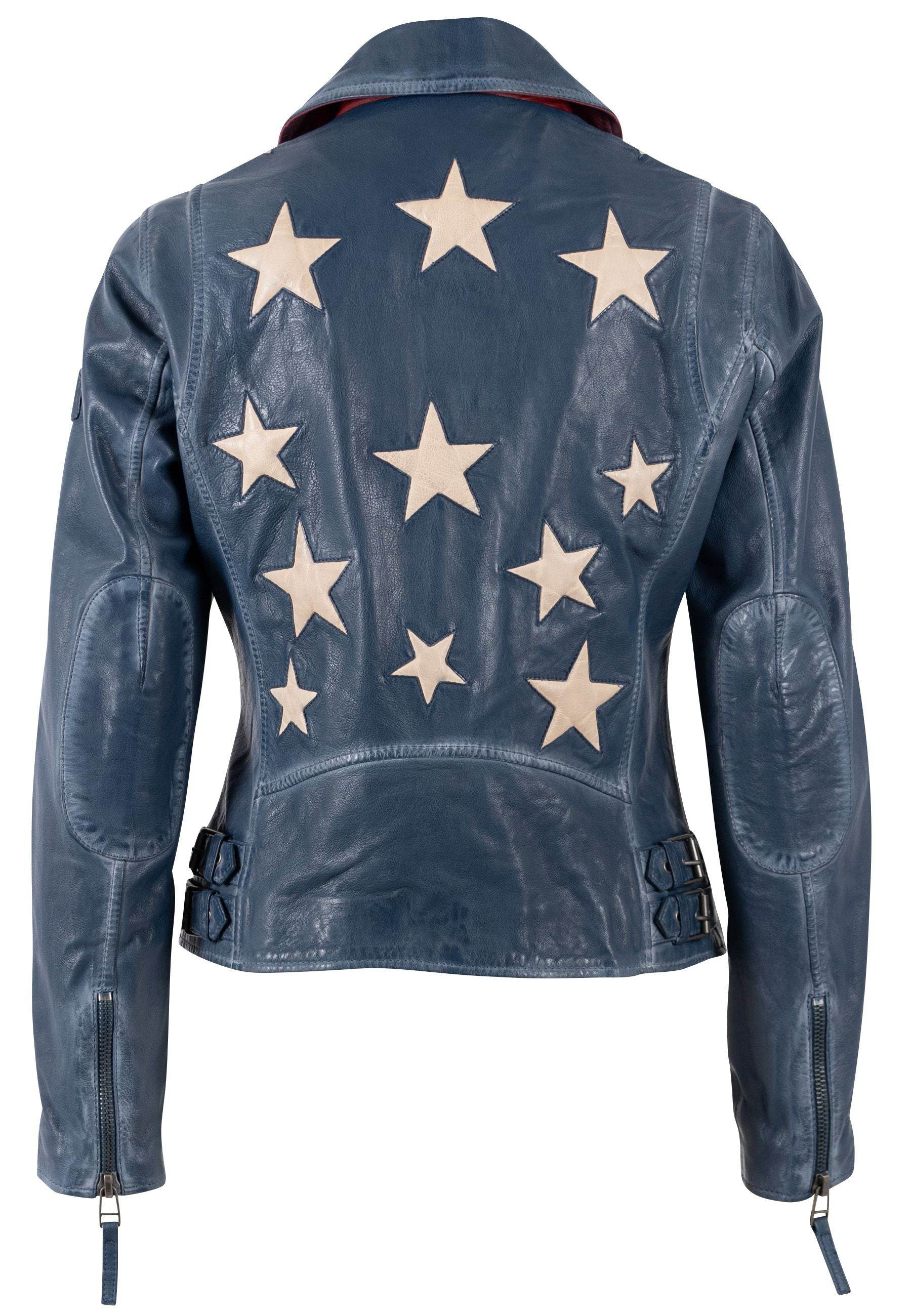 Women's Christy Rf Star Detail Leather Jacket, Americana Blue | Extra Small | Mauritius