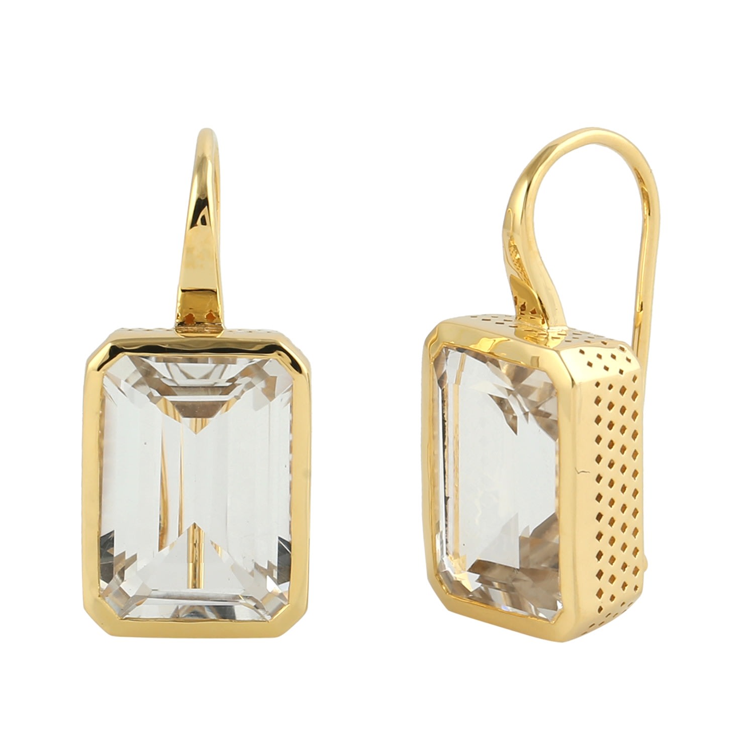 Women’s Gold / White Emerald Cut Topaz Hook Dangle Earrings In 18K Yellow Gold Artisan