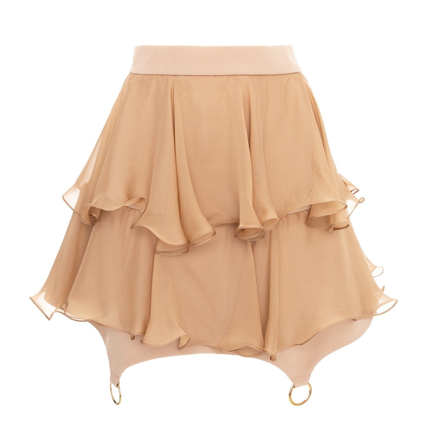 Monarh Women's Neutrals Neutral Red Silk Ruffle Skirt With Rings In Red