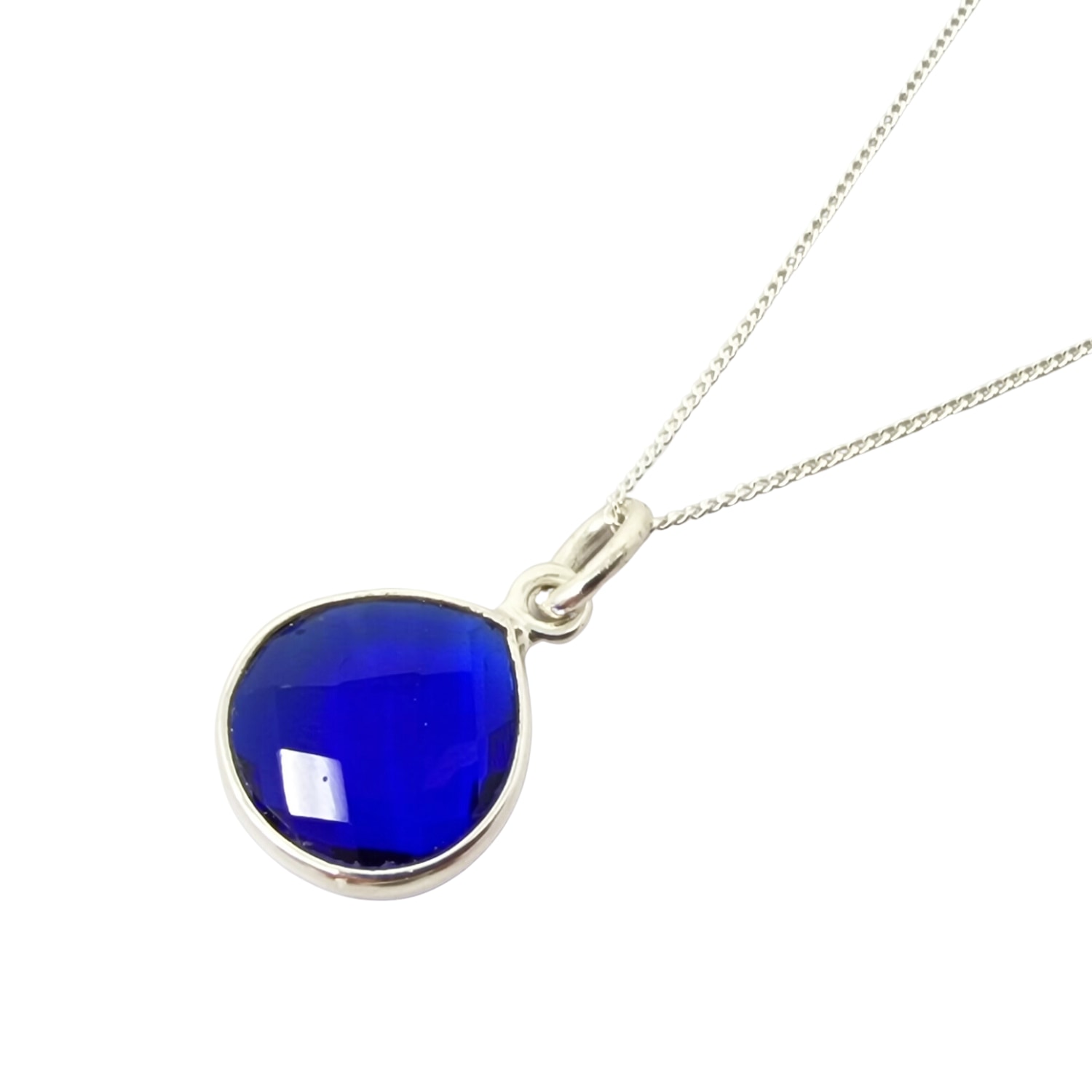 Women’s Silver / Blue Sapphire September Birthstone Shiny Sterling Silver Charm Necklace Harfi