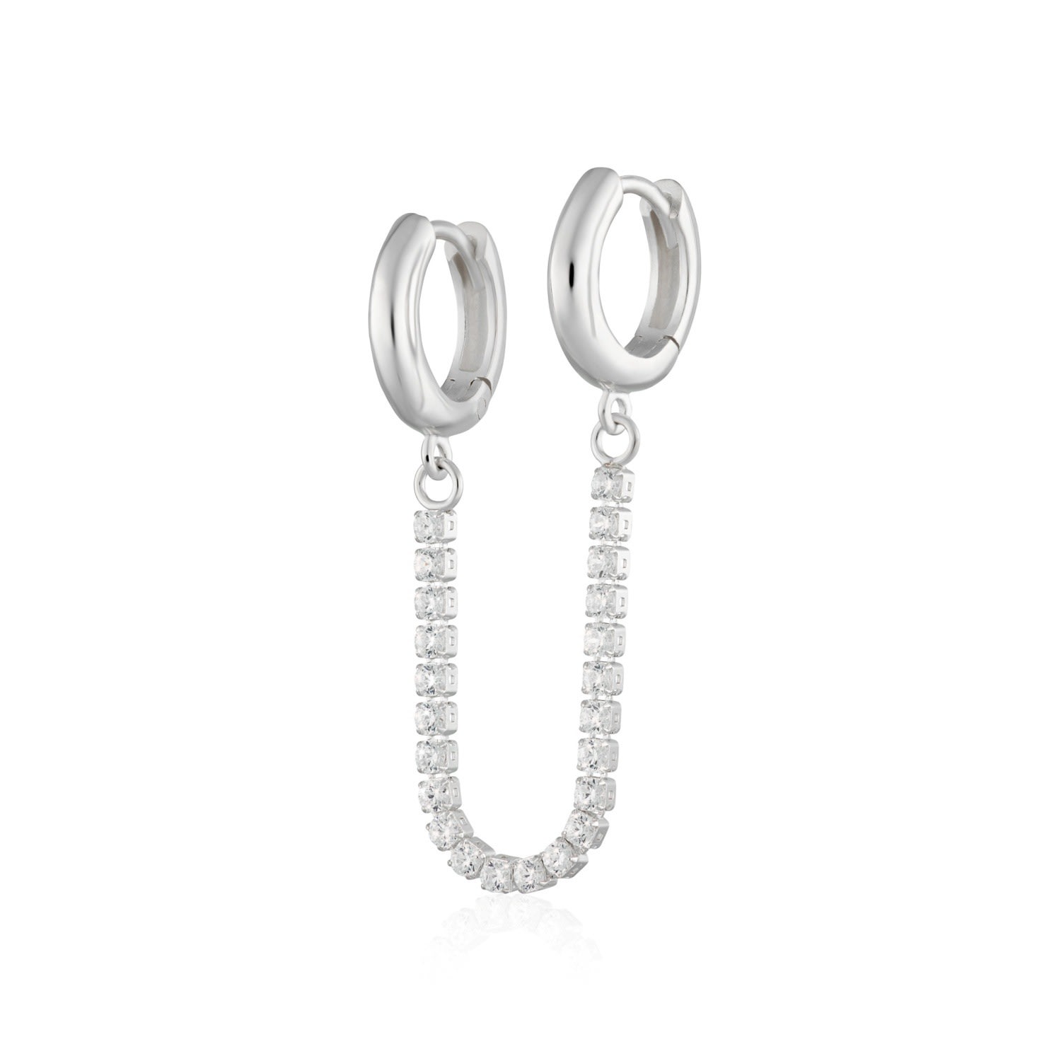 Women’s Silver Sparkle Linked Single Huggie Earring Scream Pretty