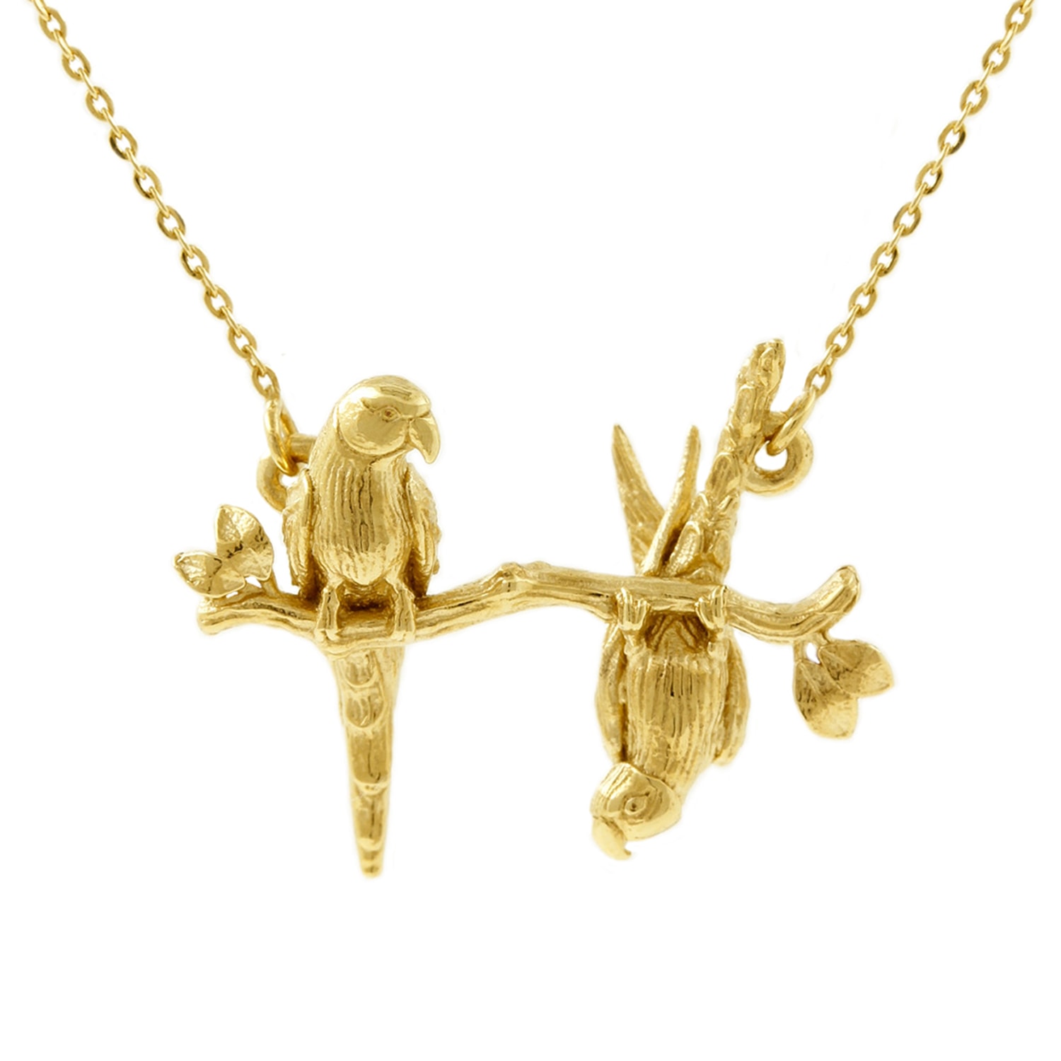 Lee Renee Women's Parakeet Necklace – Two Friends On A Branch – Gold In Gold