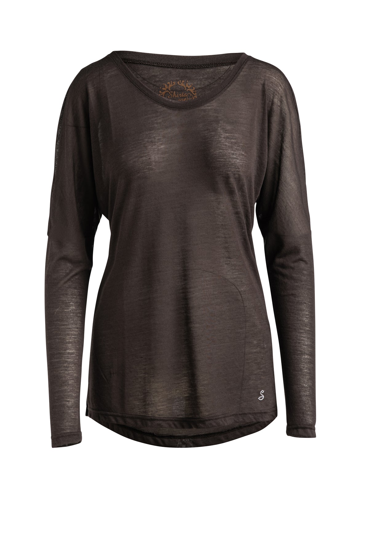 Women’s Brown Knit Top With Long Batwing Sleeves In Stretch Jersey Sustainable Fabric Small Conquista