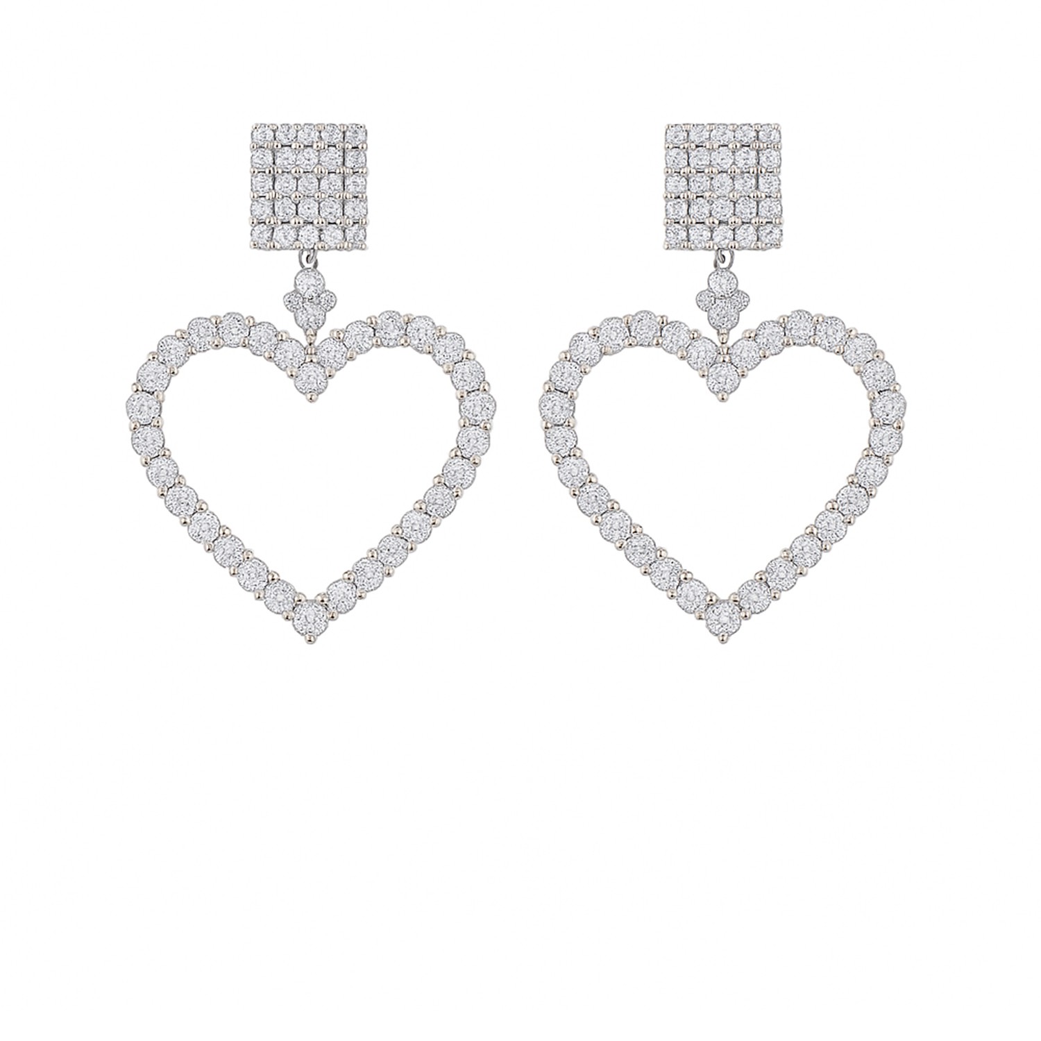 The Gala Women's Silver Open Heart Statement Earrings In White