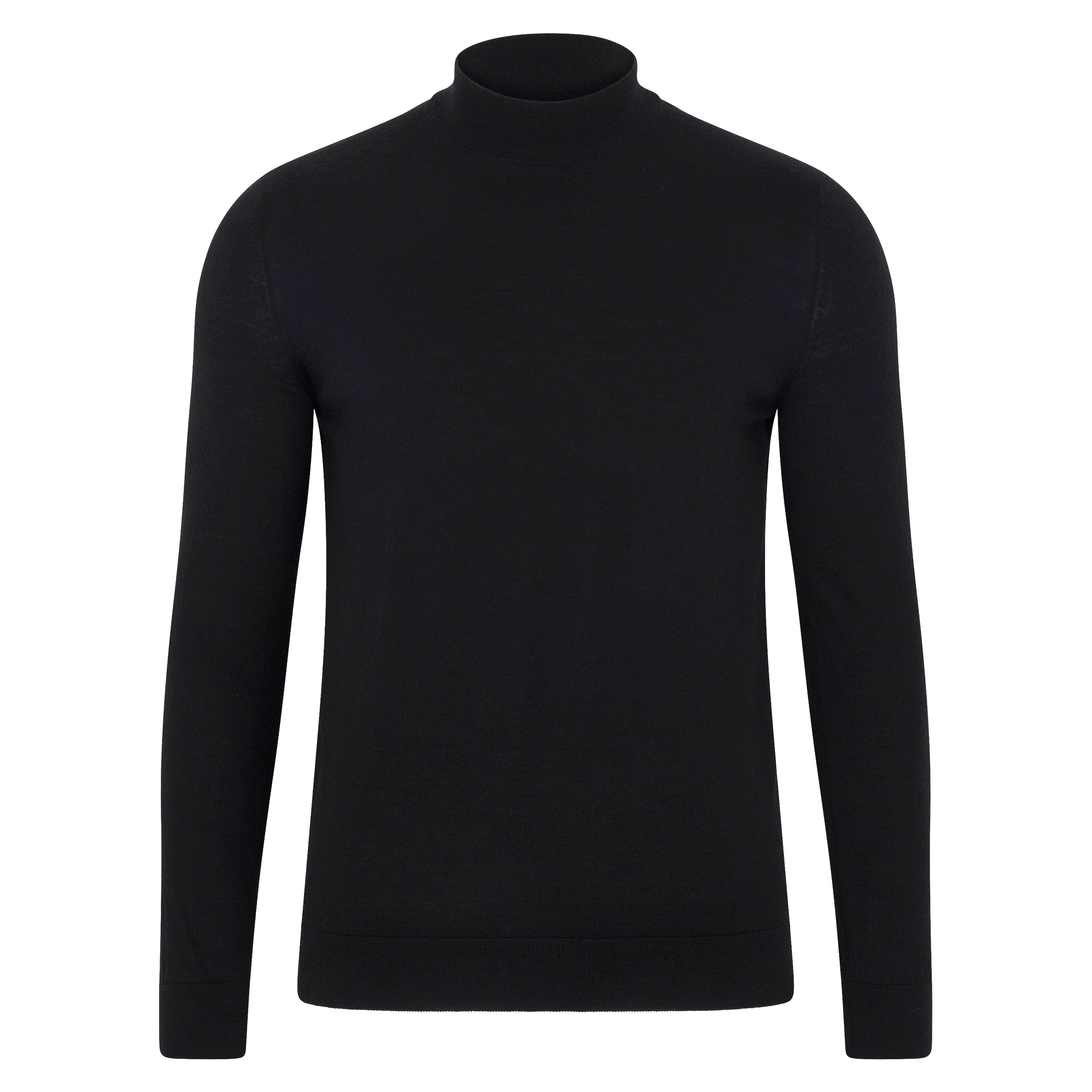 Mens Superfine Riccardo Merino Silk Mock Turtle Neck Jumper - Black Medium Paul James Knitwear