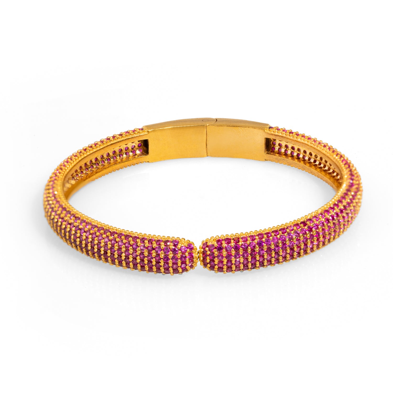 Ebru Jewelry Women's Gold / Pink / Purple Elegant Ruby & Gold Fashion Design Bangle Bracelet - Pink