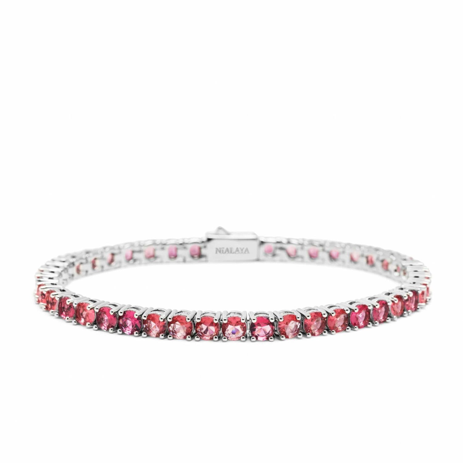 Nialaya Women's Pink / Silver Pink Tennis Bracelet In Silver In Pink/silver
