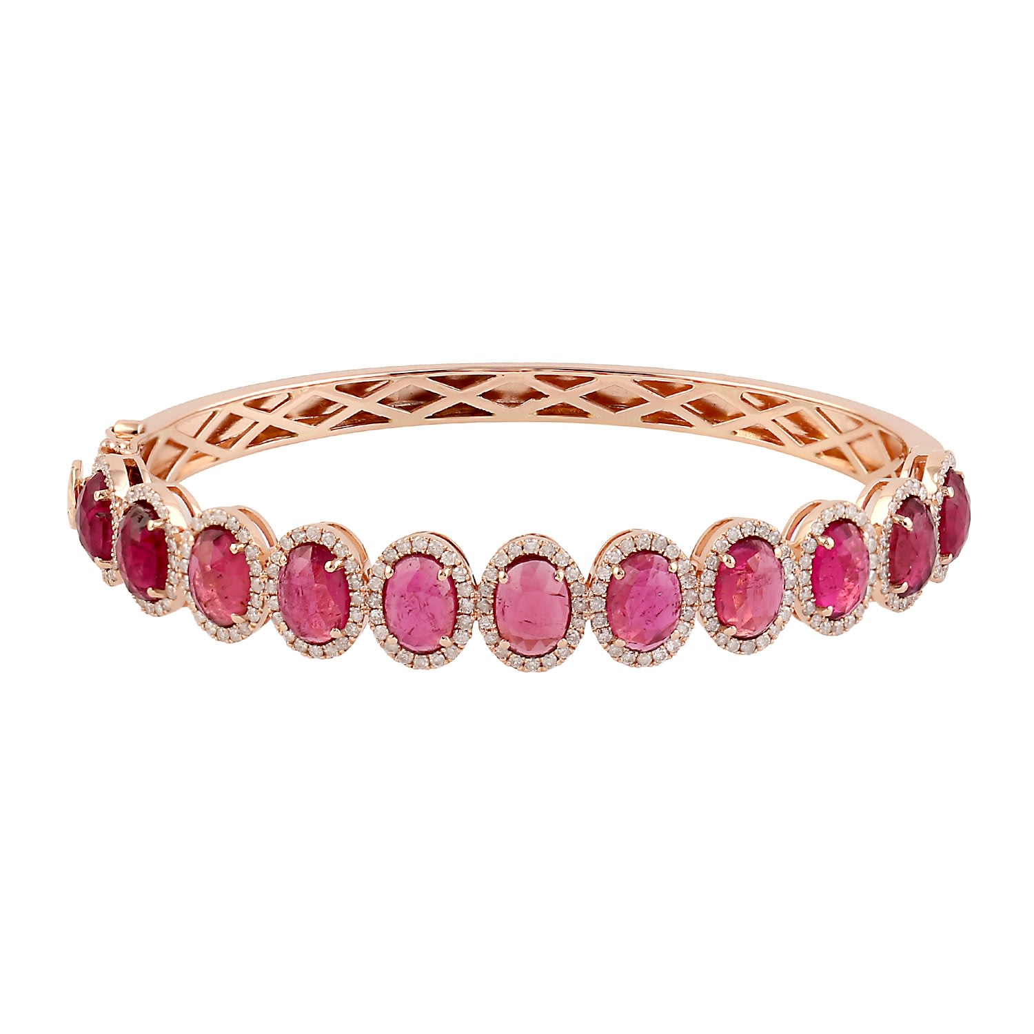 Women’s White / Rose Gold Rose Gold Pink Tourmaline Diamond Designer Bangle Handmade Jewelry Artisan