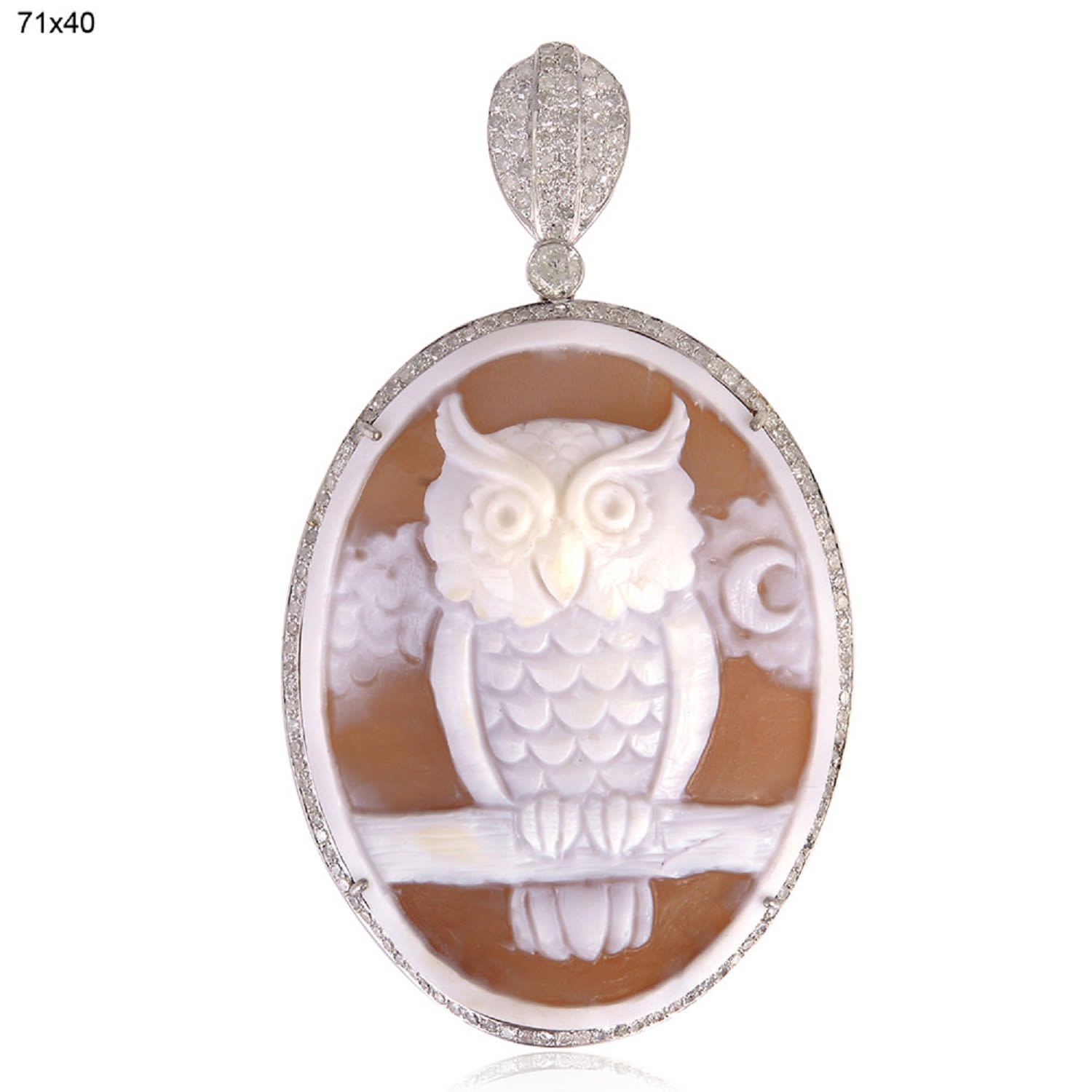 Women’s Gold / Brown / White Diamond 18K Solid Gold Owl Shape Carved Pendant Gemstone Artisan