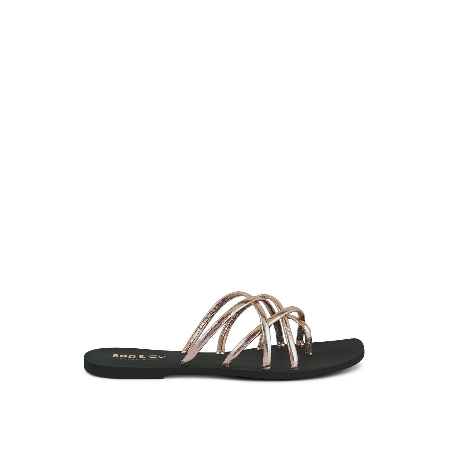 Rag & Co Women's Sweetin Rose Gold Strappy Flat Slip On Sandals