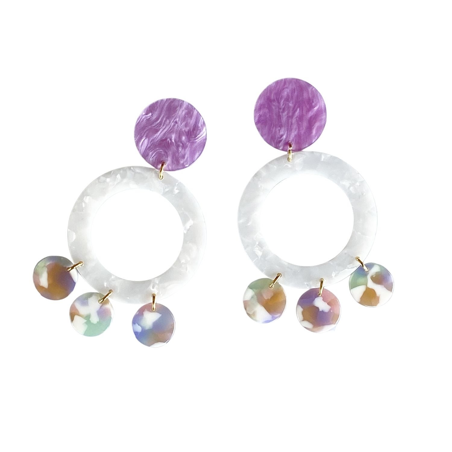 Women’s Open Circle Flutter Drop Earrings In Purple & White Closet Rehab