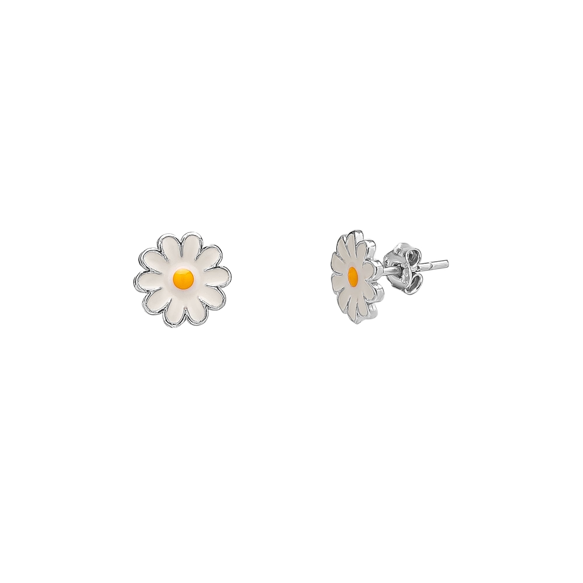 Spero London Women's Silver / White / Yellow Enamel Daisy Stud Sterling Silver Earrings In Multi
