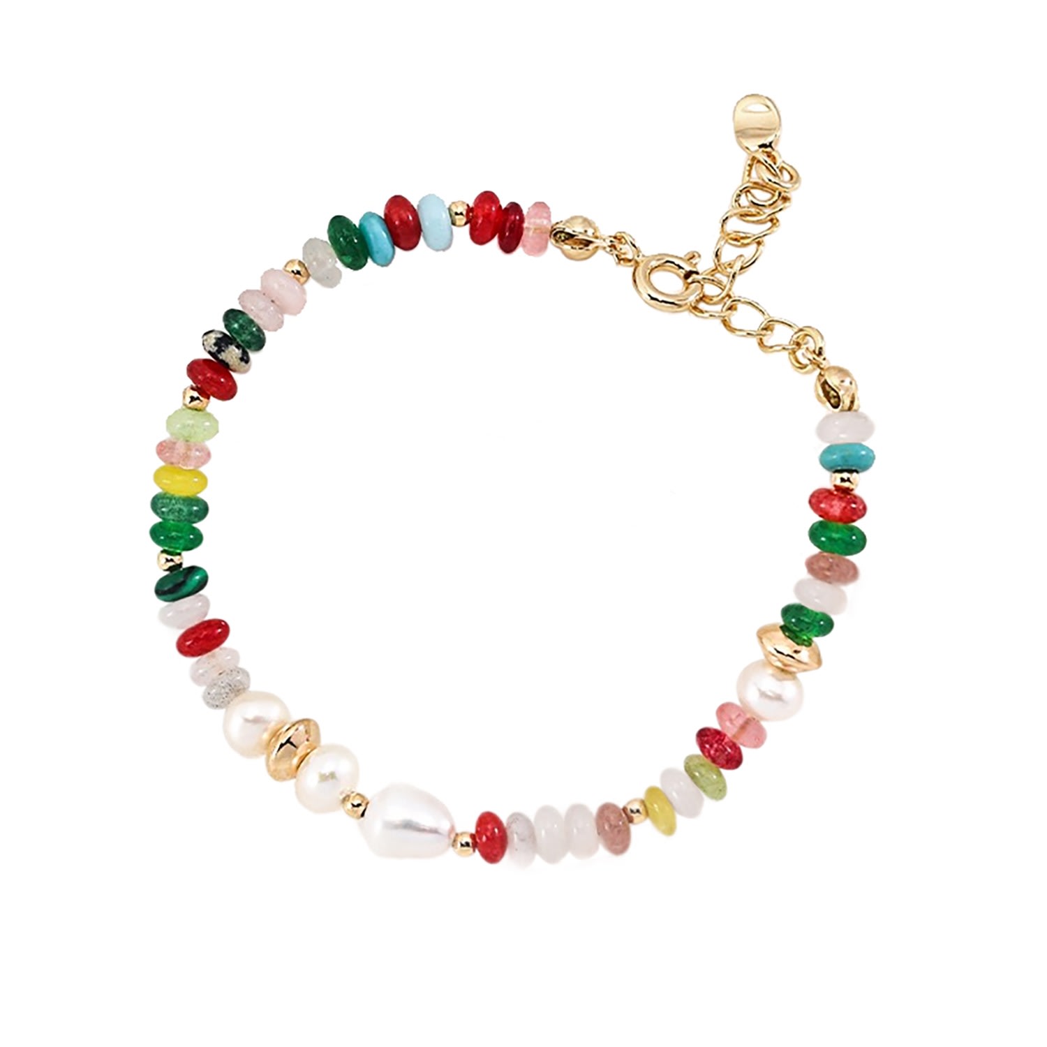 Ms. Donna Women's Colorful Gemstone With Pearls Gold Bracelet