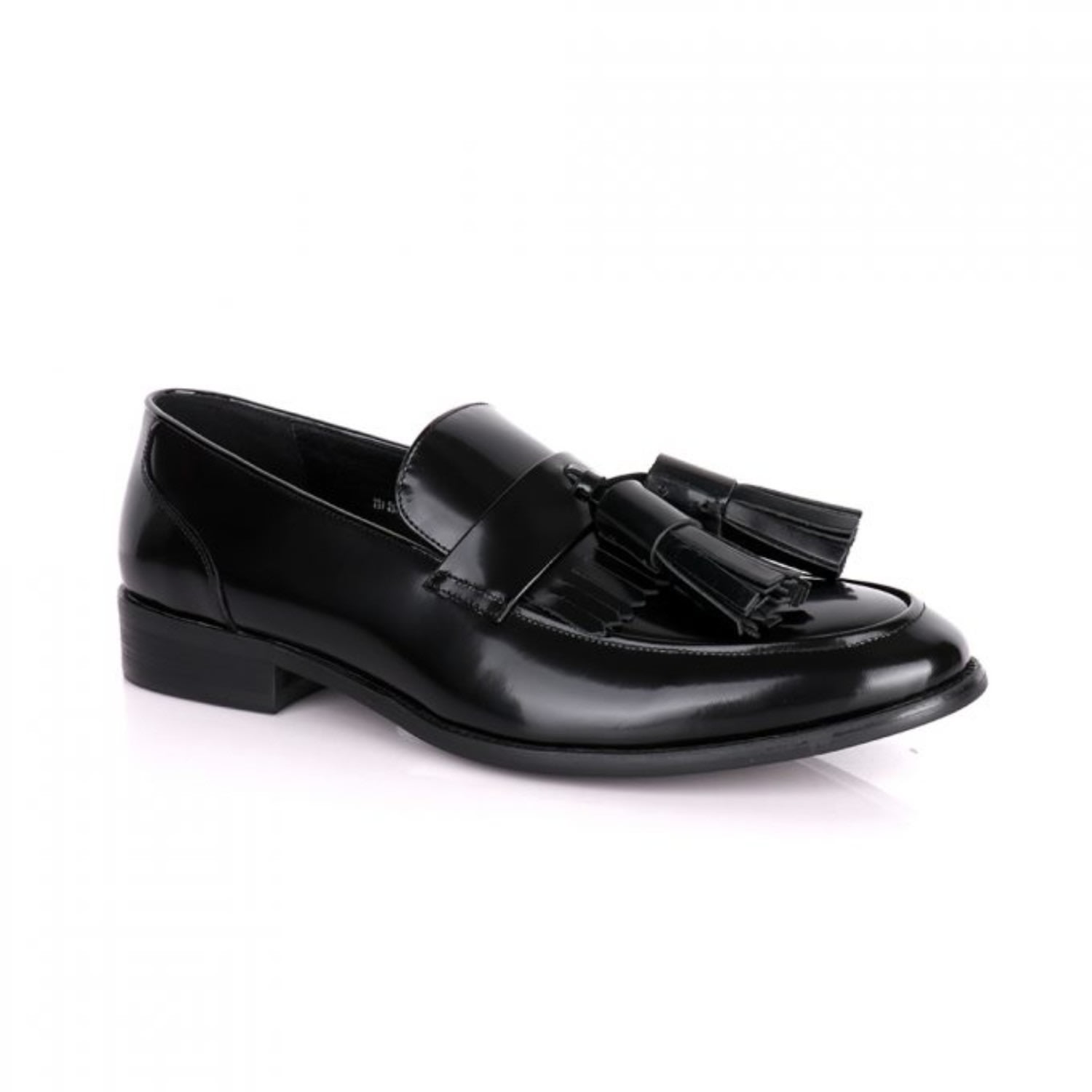 David Wej Men's Patent Leather Loafers With Tassels – Black In Black