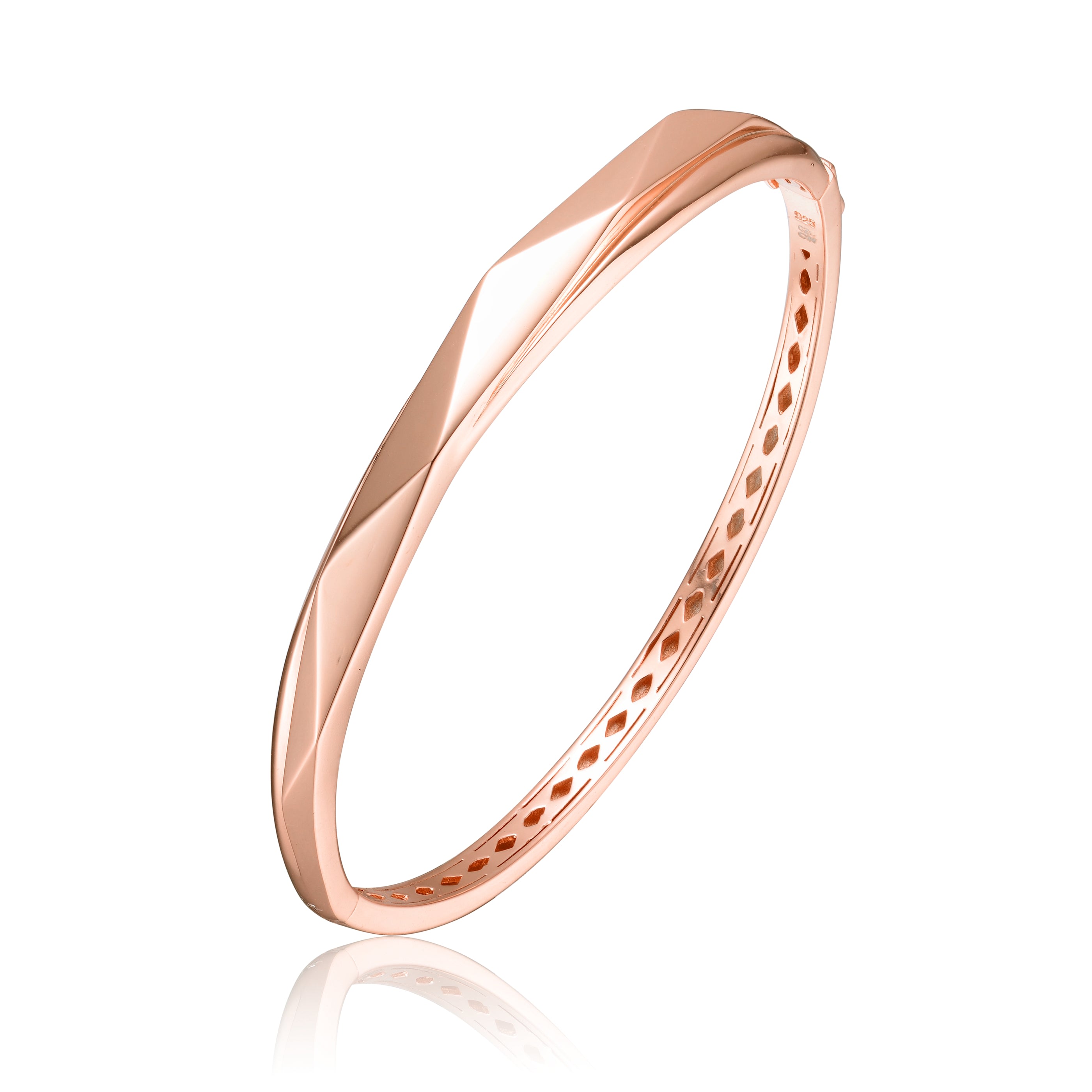 Genevive Jewelry Women's Classy Sterling Silver With Rose Gold Plating Bangle Bracelet In Gold