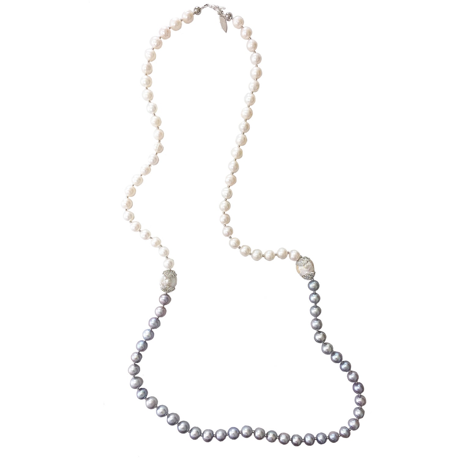 Farra Women's White & Grey Freshwater Pearls Multi-way Necklace