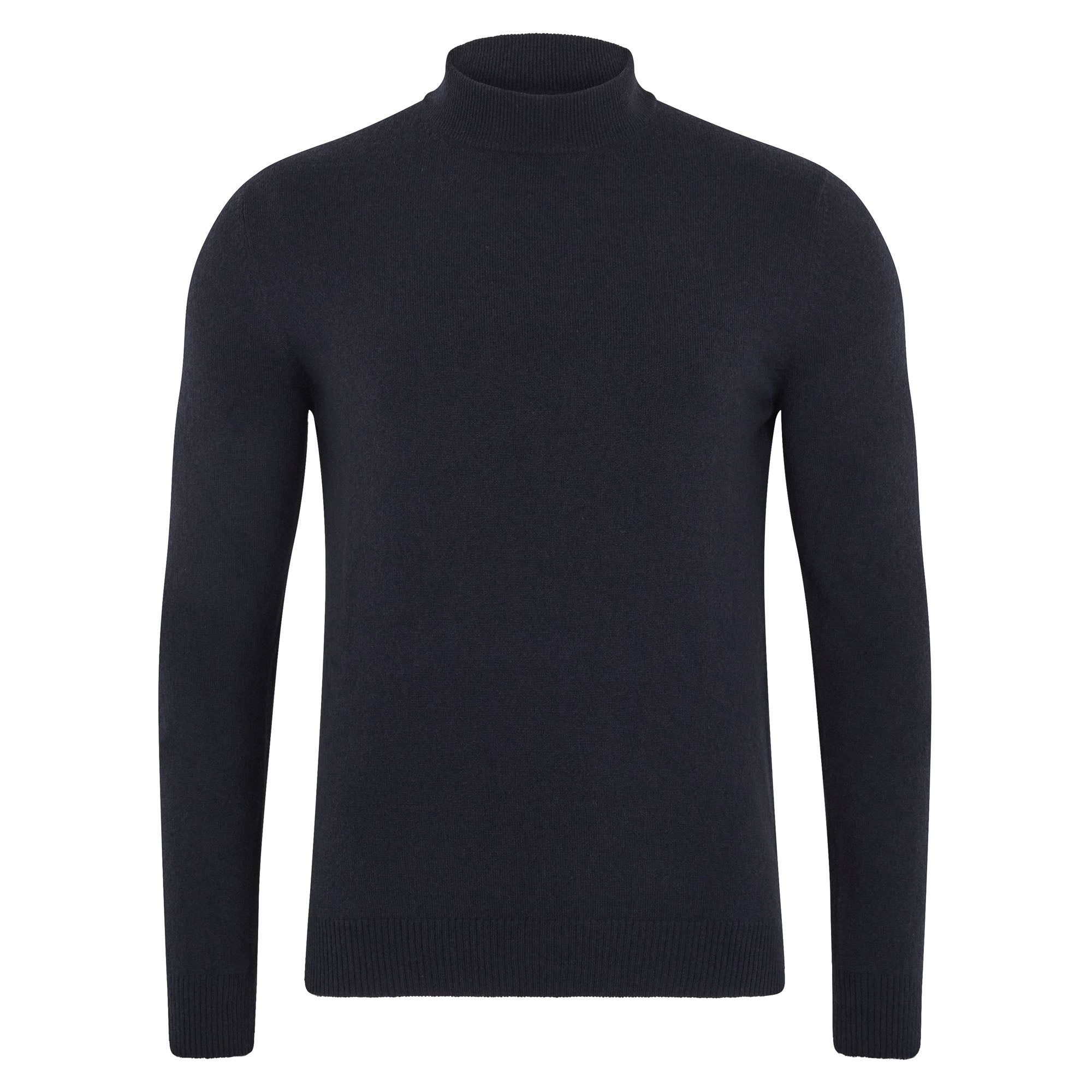 Paul James Knitwear Blue Mens Lightweight Merino Cashmere Tristan Mock Turtle Neck Jumper - Submarine Navy In Blue