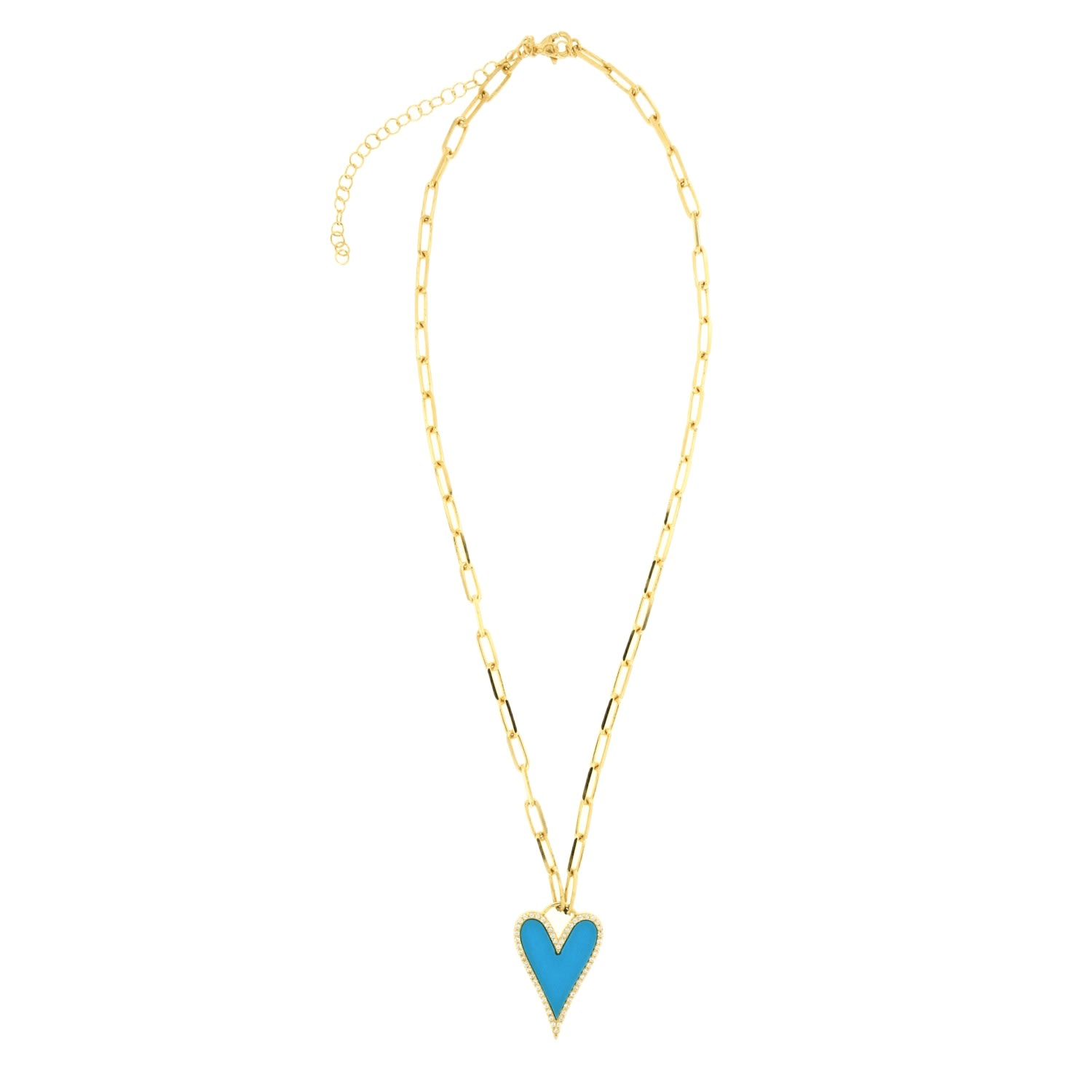 Women’s Gold Turquoise Heart Necklace On Paper Clip Chain Cosanuova