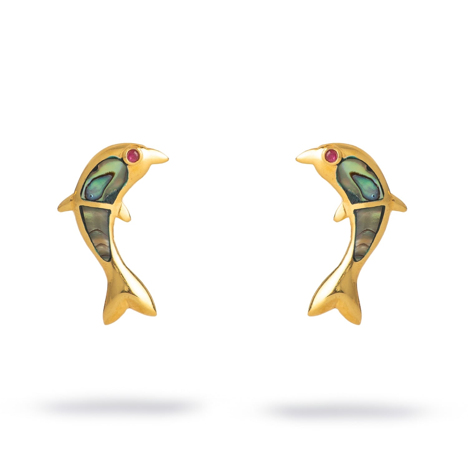 Ebru Jewelry Women's Gold / Green Ocean Joy Dolphin Pearl Stud Earrings - Gold In Gold
