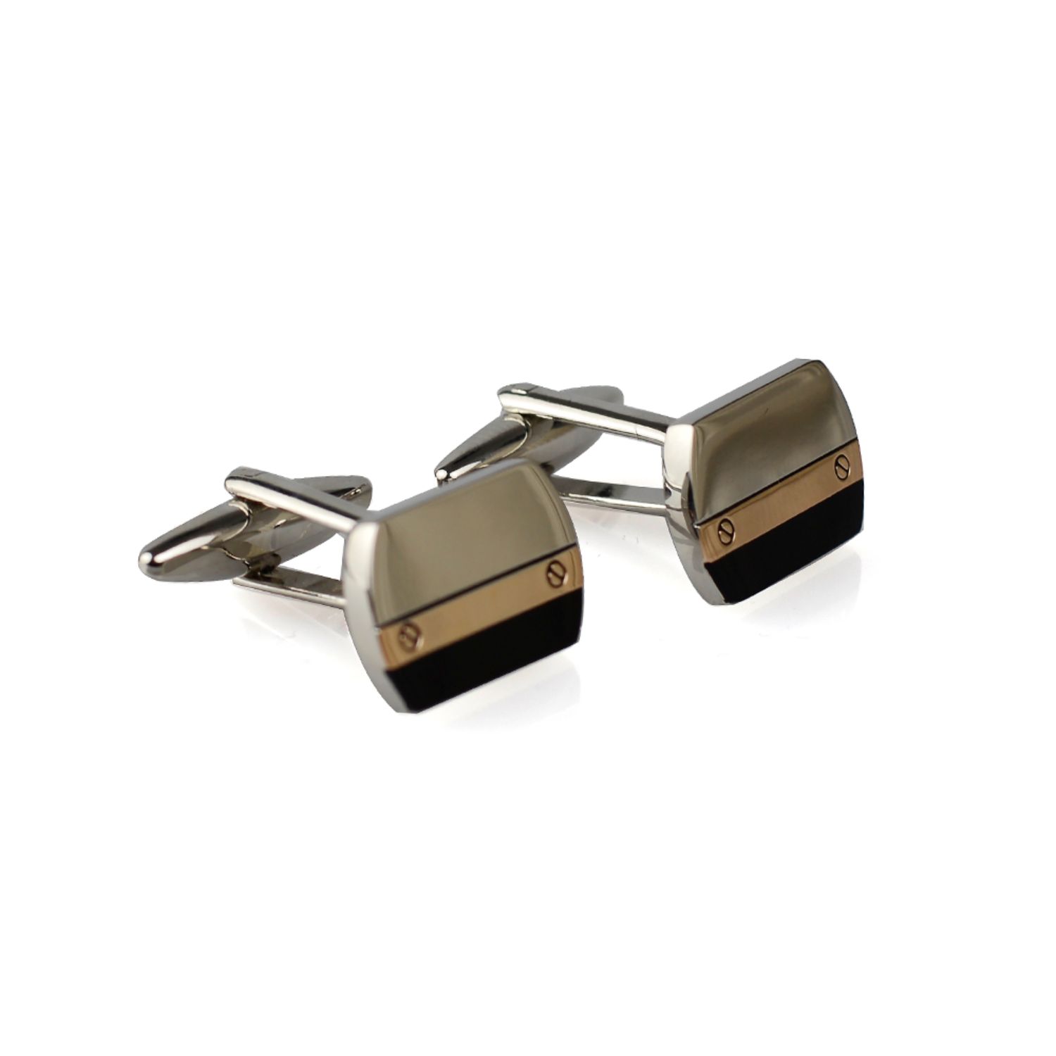 Men’s Gold / Black / Silver Rectangle Metal Cufflinks - Gold & Black David Wej