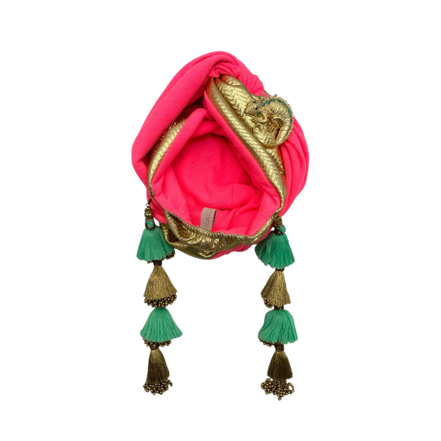 Julia Clancey Women's Gold / Green / Pink Golden Zia Lizard Reversible Dorado Turban