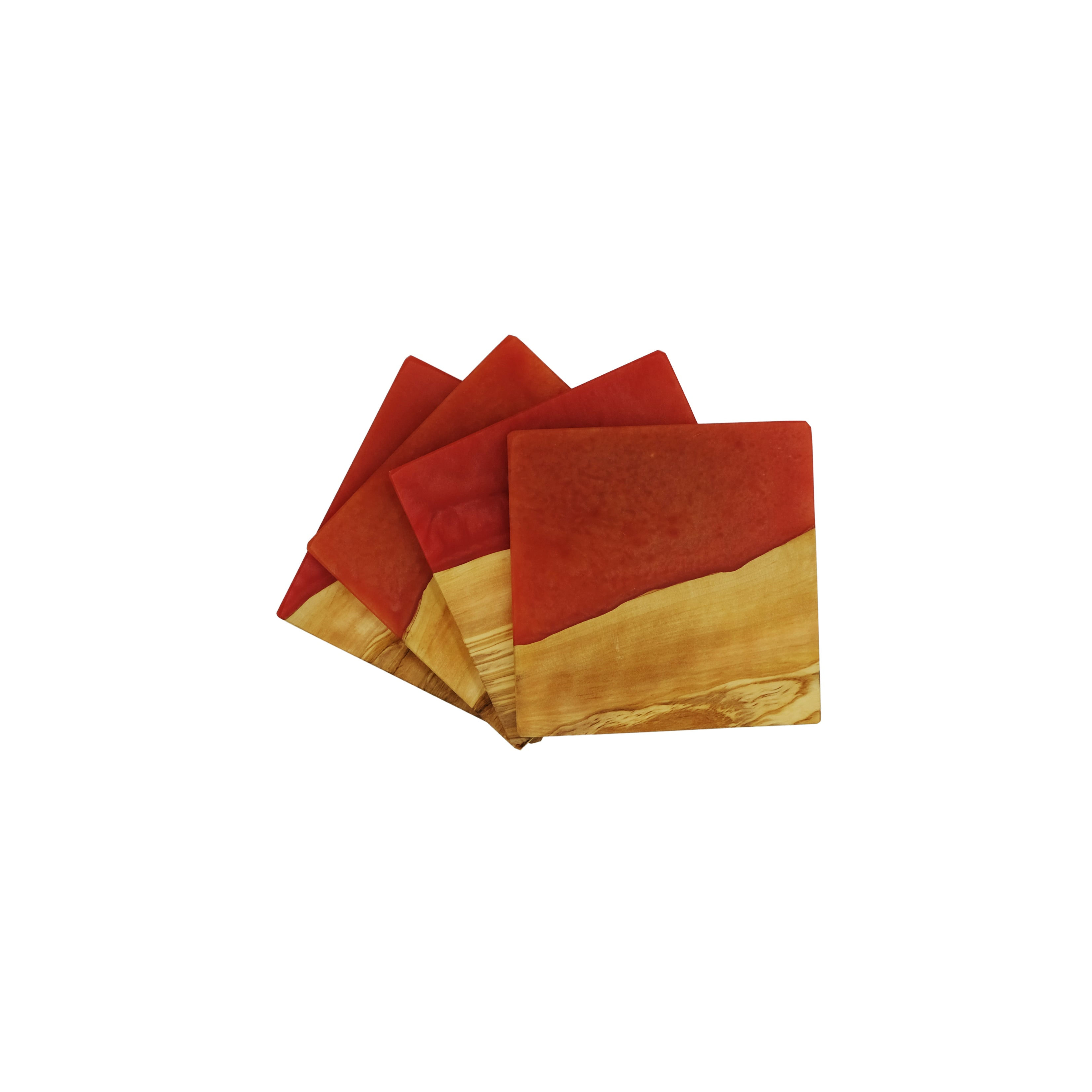 Greymint Brown / Red Yaya Olive Wood Coasters With Red Resin In Multi