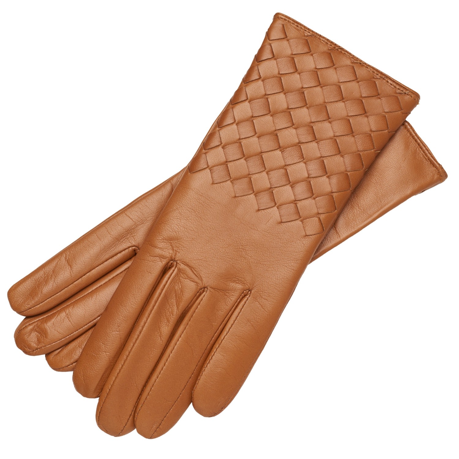 1861 Glove Manufactory Brown Trani - Women's Woven Leather Gloves In Camel In Brown