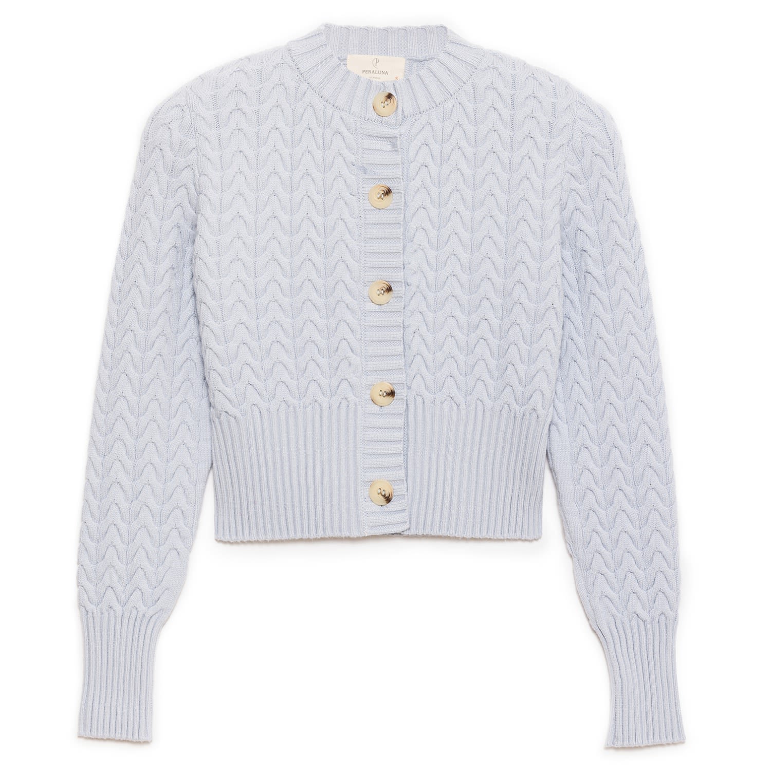 Peraluna Women's Scarlett Cable Knit Crop Cardigan In Baby Blue In Blue