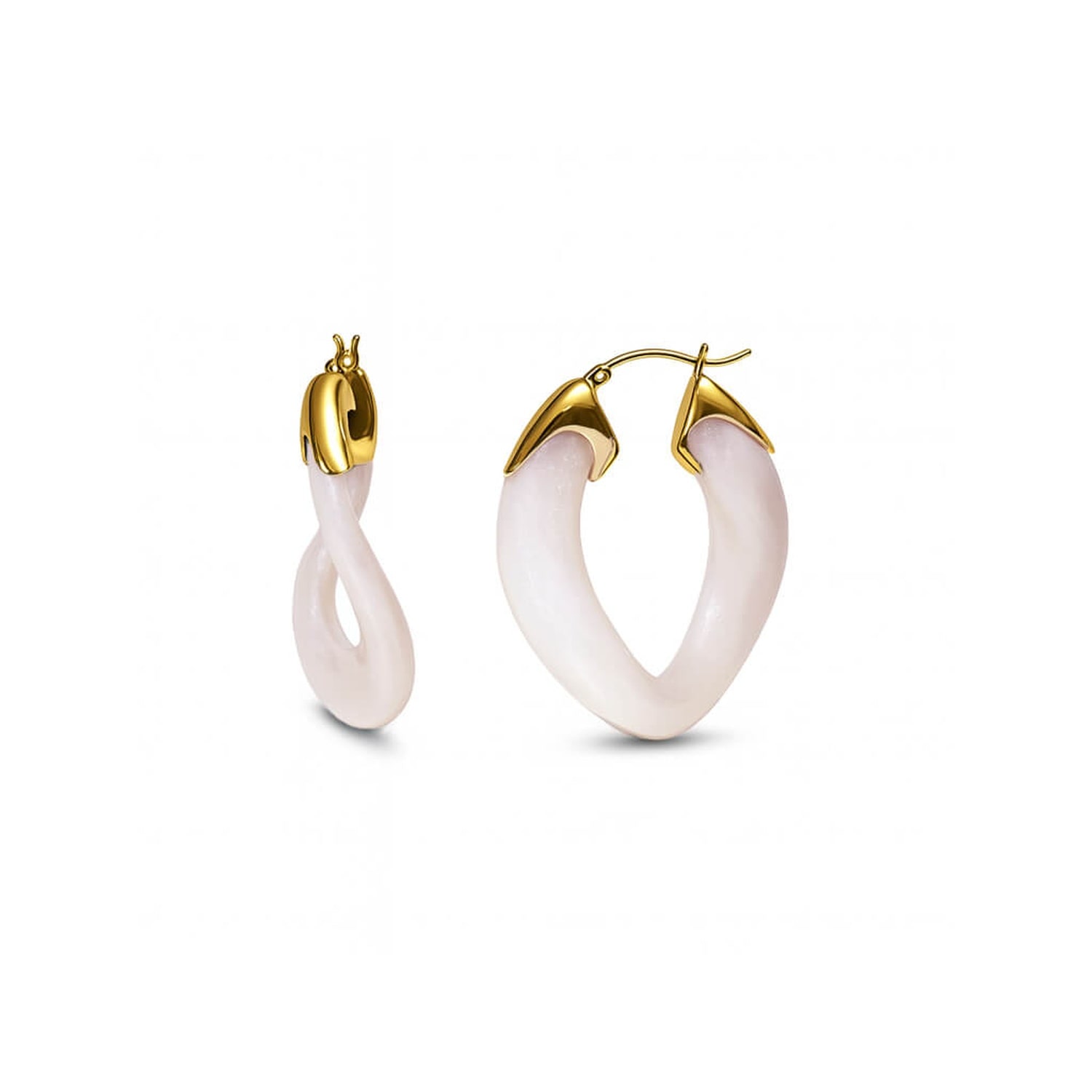 Gold & Honey Women's Gold / White Pearl Curb Link Lucite Birthstone Hoop Earrings In Multi